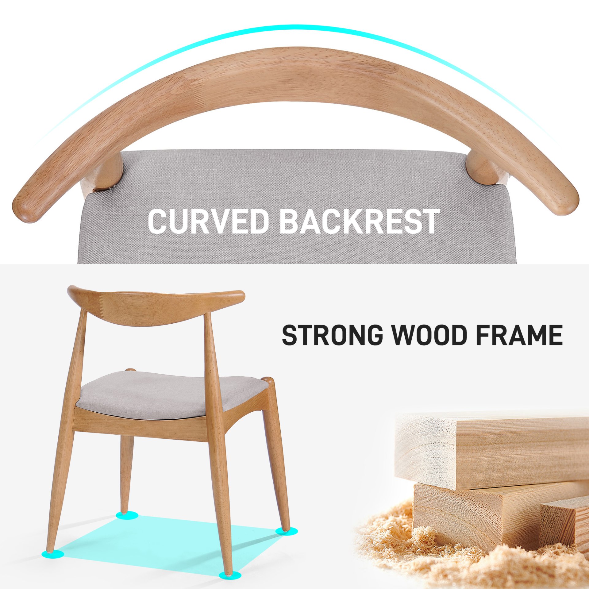 5 Piece Dining Set, Table And 4 Upholstered Chairs - Beige / White / Oak - Image 11