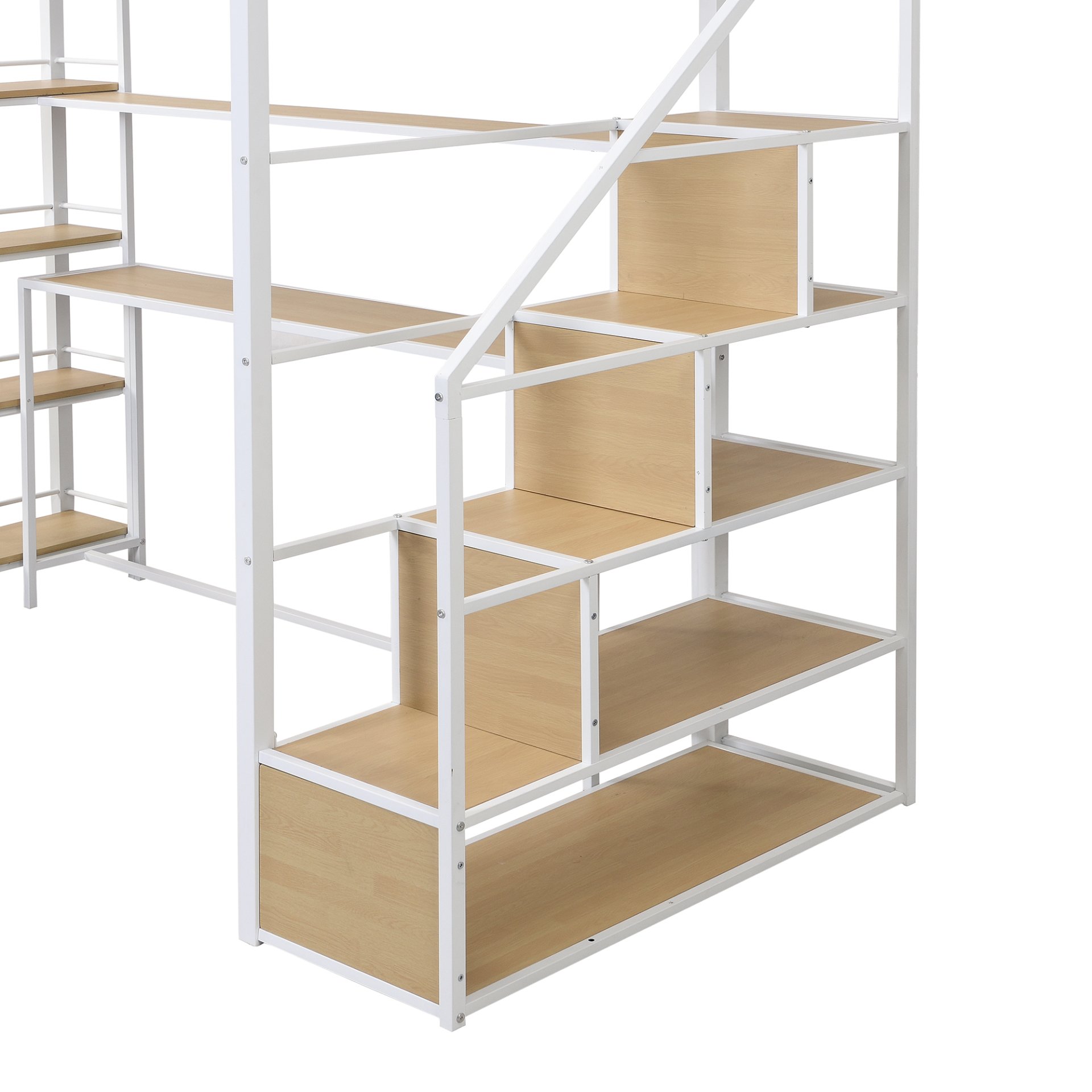 Twin Size Loft Bed With Built In Desk, Staircase Storage & 4 Tier Shelves - White - Image 6