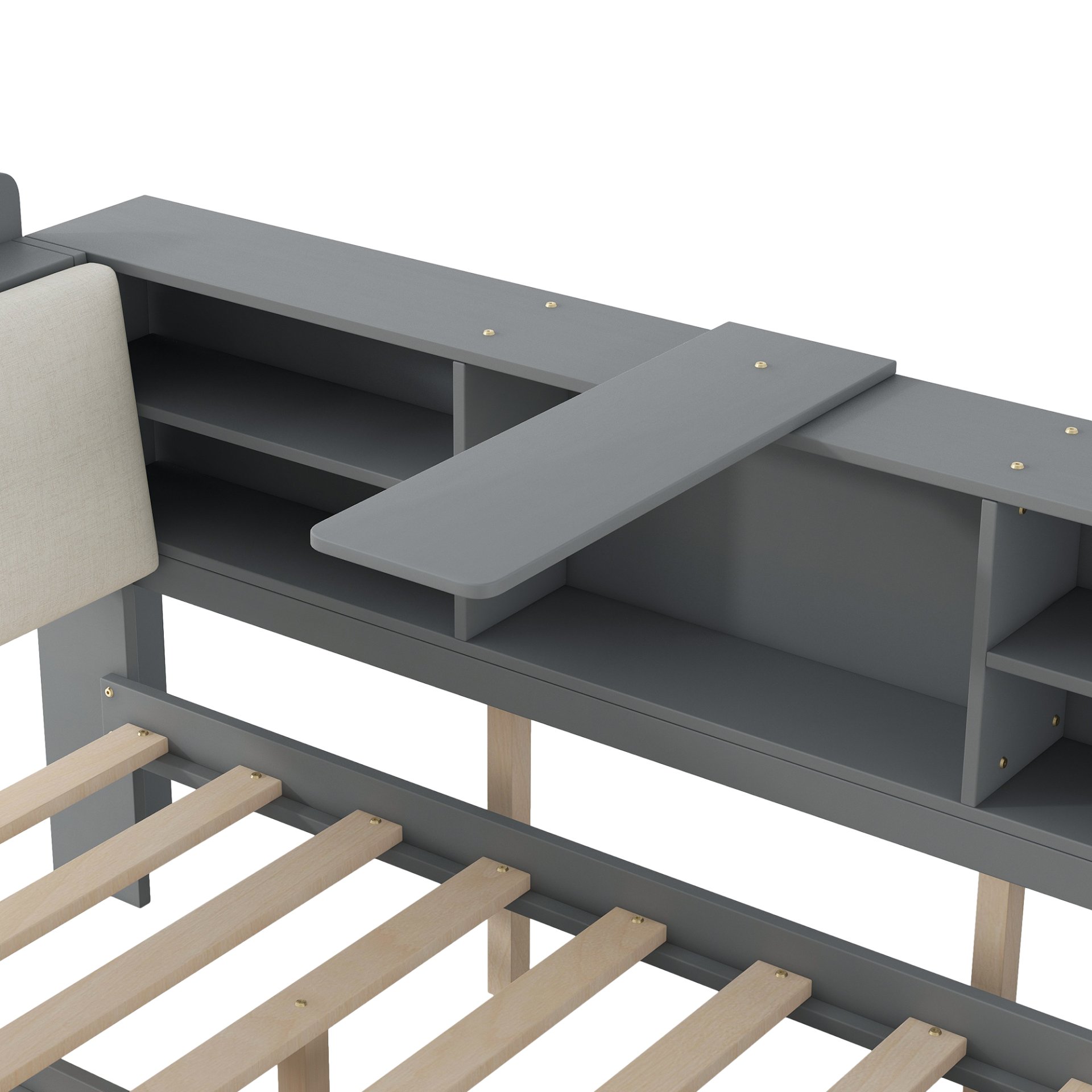 Full Size Platform Bed With Trundle, Shelves, And Storage Headboard - Gray - Image 12