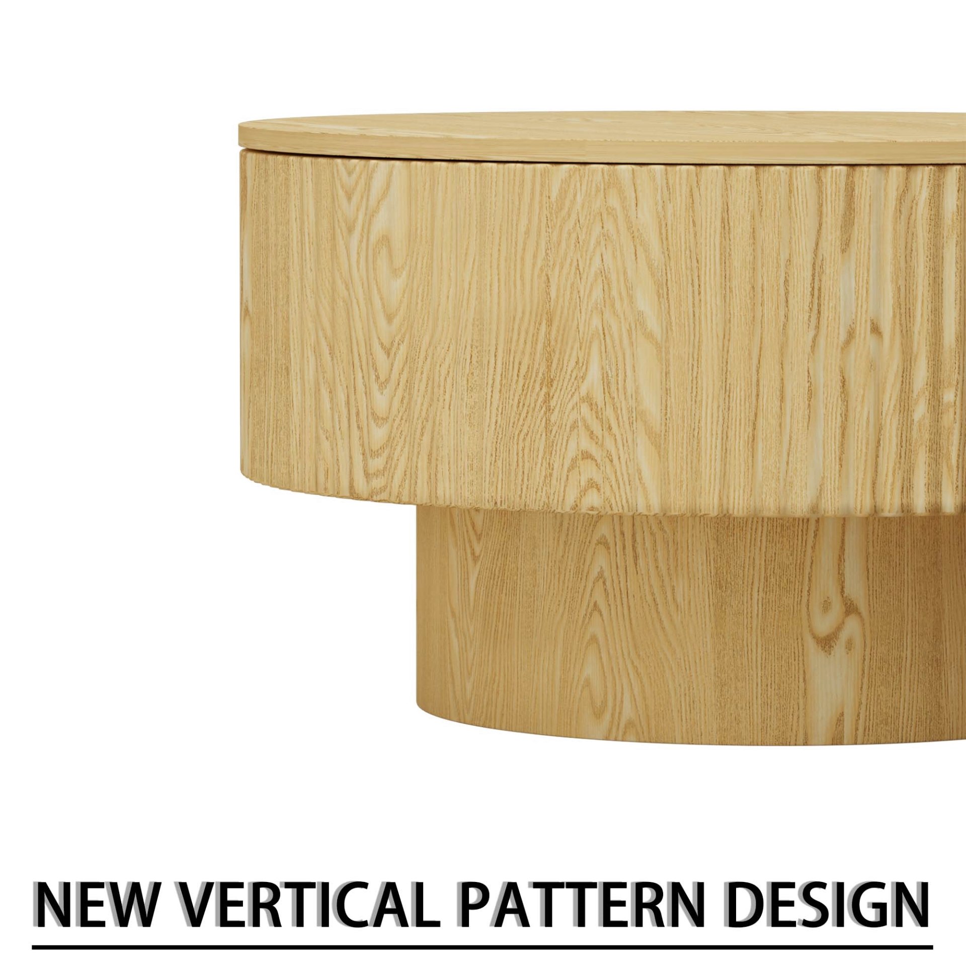 Circular Coffee Table With Stripe Design And Storage Space - Natural Wood - Image 15