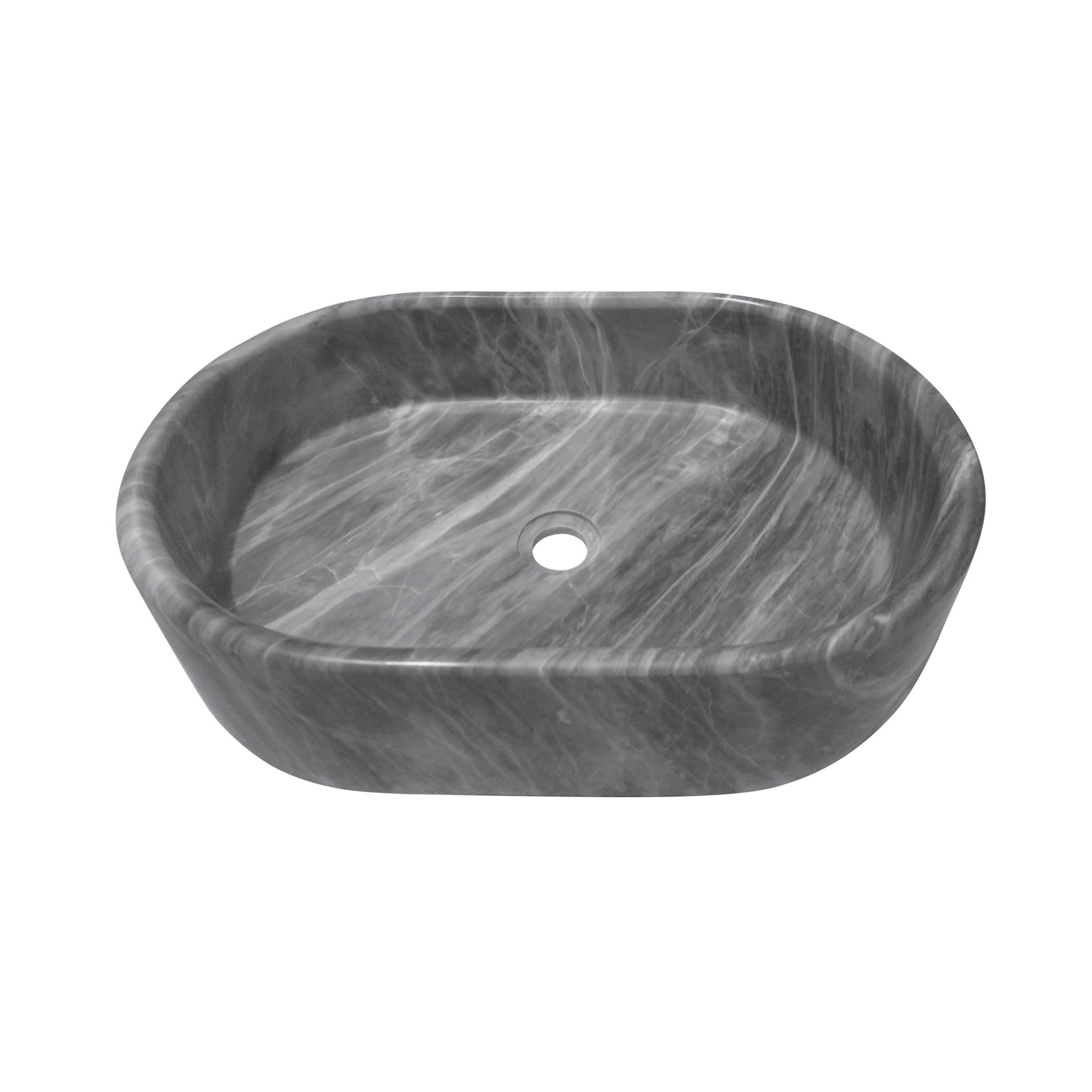 Vessel Sink, Semi Polished Surface, Genuine Real Marble, Oval Shape - Gray - Image 7