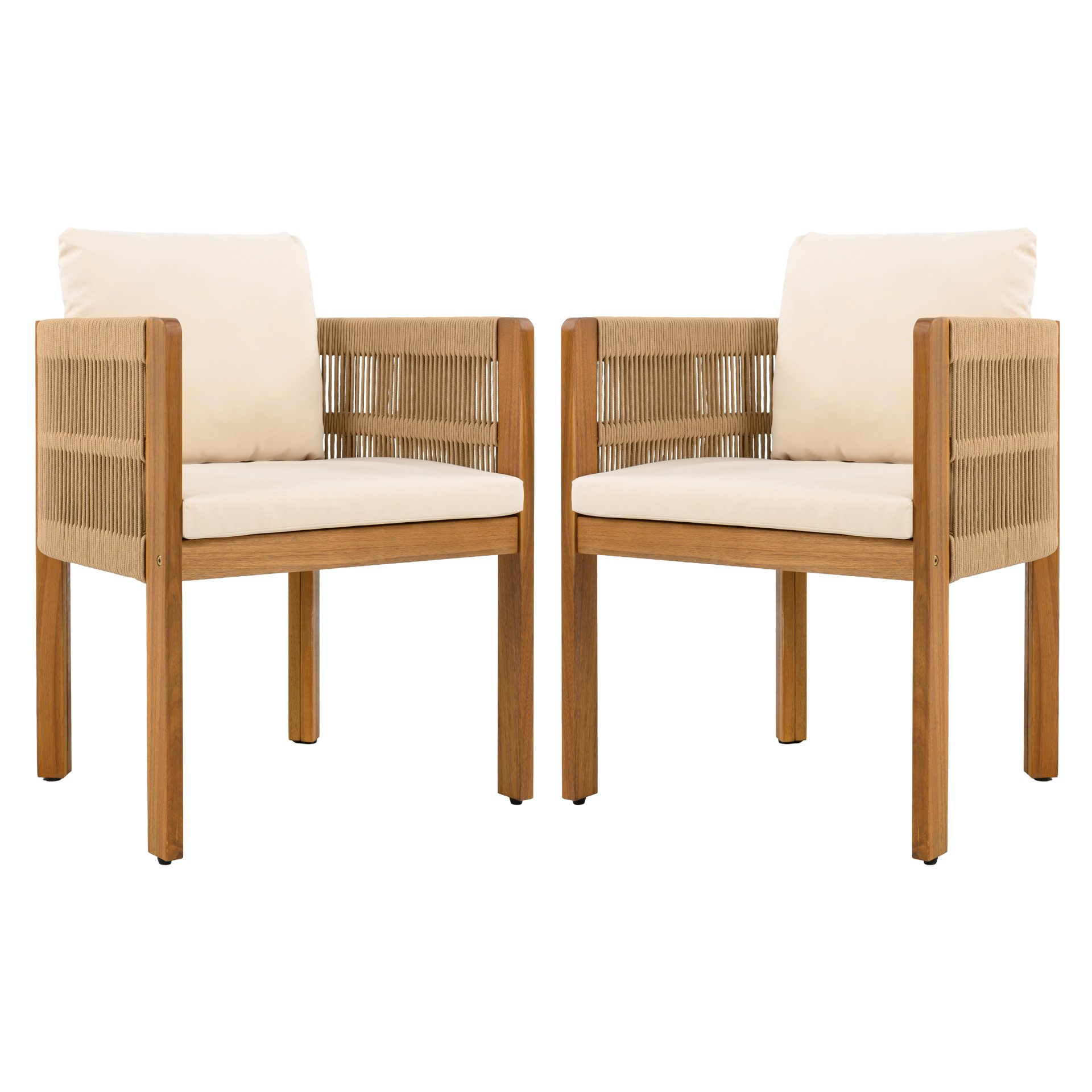 Outdoor Dining Chairs With Rope Handles (Set of 2) - Beige / Teak - Image 5