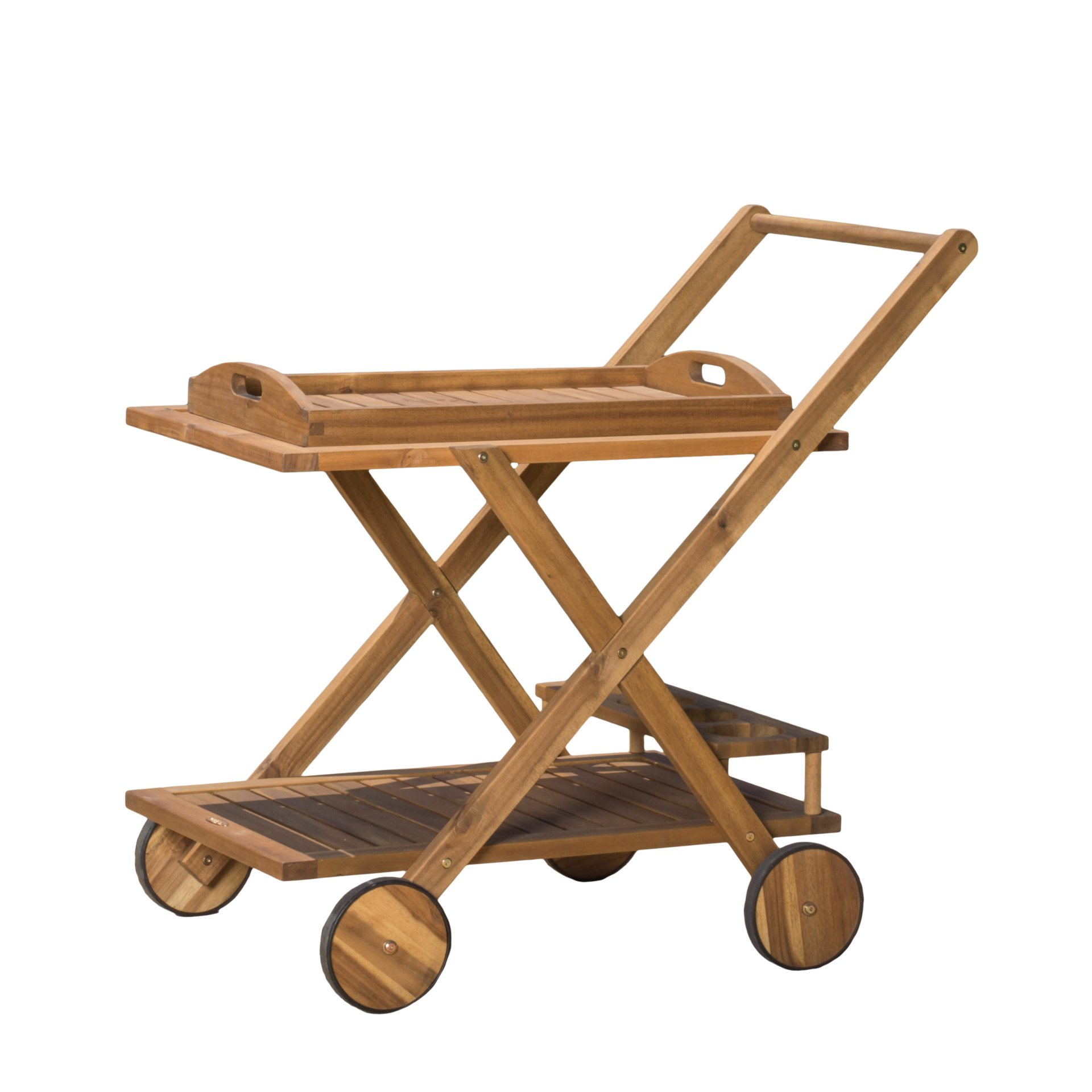 Riviera Bar Cart Stained Mobile With Wheels For Entertaining - Natural Stained - Image 8