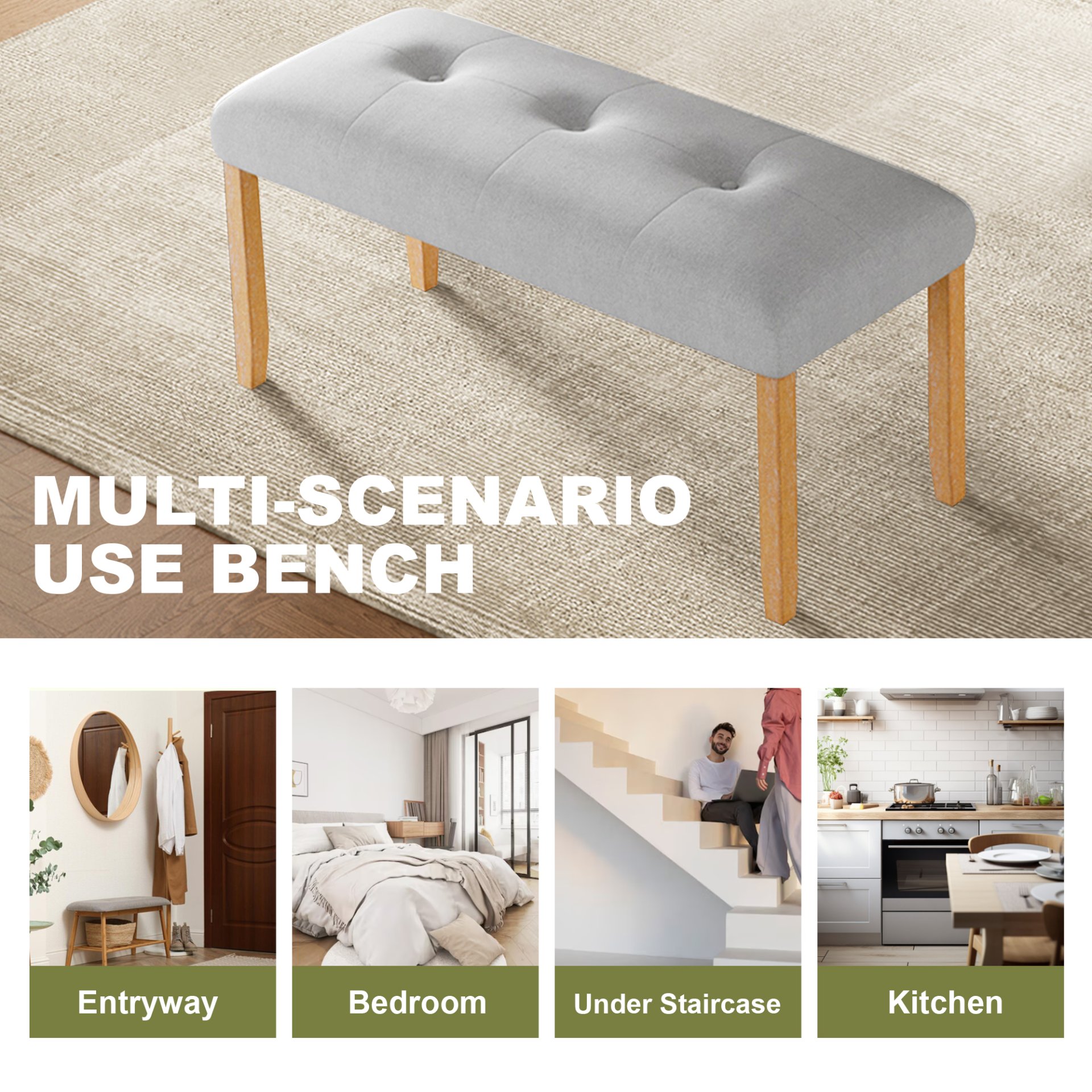 6 Pieces Dining Room Table Set, Rustic Farmhouse Dining Room Rectangular Table With 4 Upholstered Chairs And Bench, Solid Wood Kitchen Dining Table Set For 6 Persons - Natural Wood Wash - Image 8