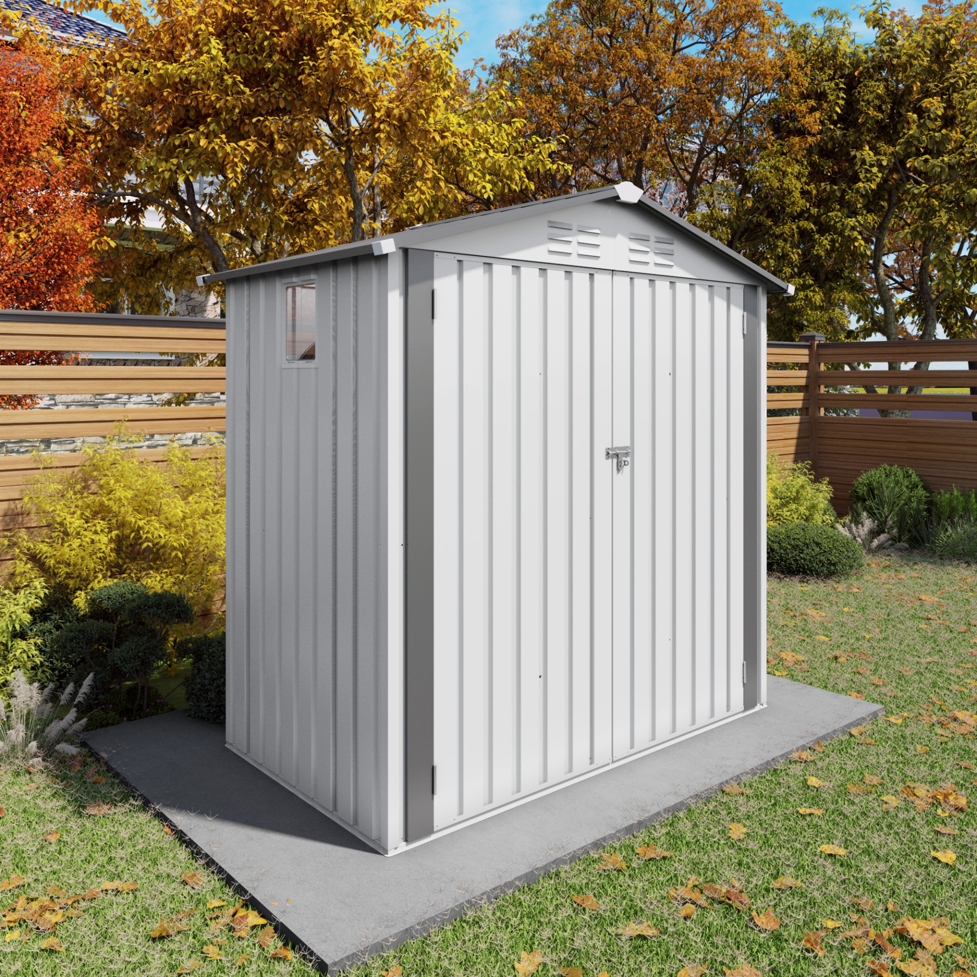 Garden Tool Shed, Storage Shed With Peaked Roof Waterproof Lockable Door - White / Gray - Image 2