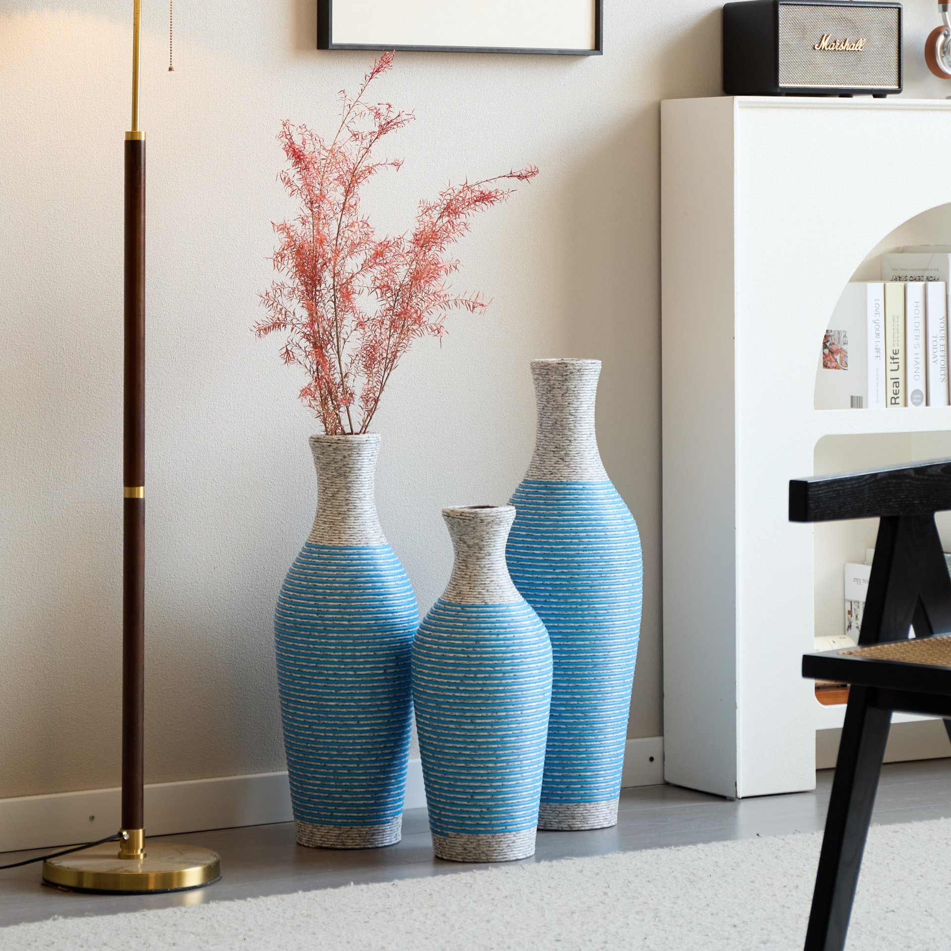 Desktop Vase, Classic And Neat Floor Vase, High Independent Flower Stand, Home Decoration Flower Stand (Set of 3) - White / Blue - Image 5