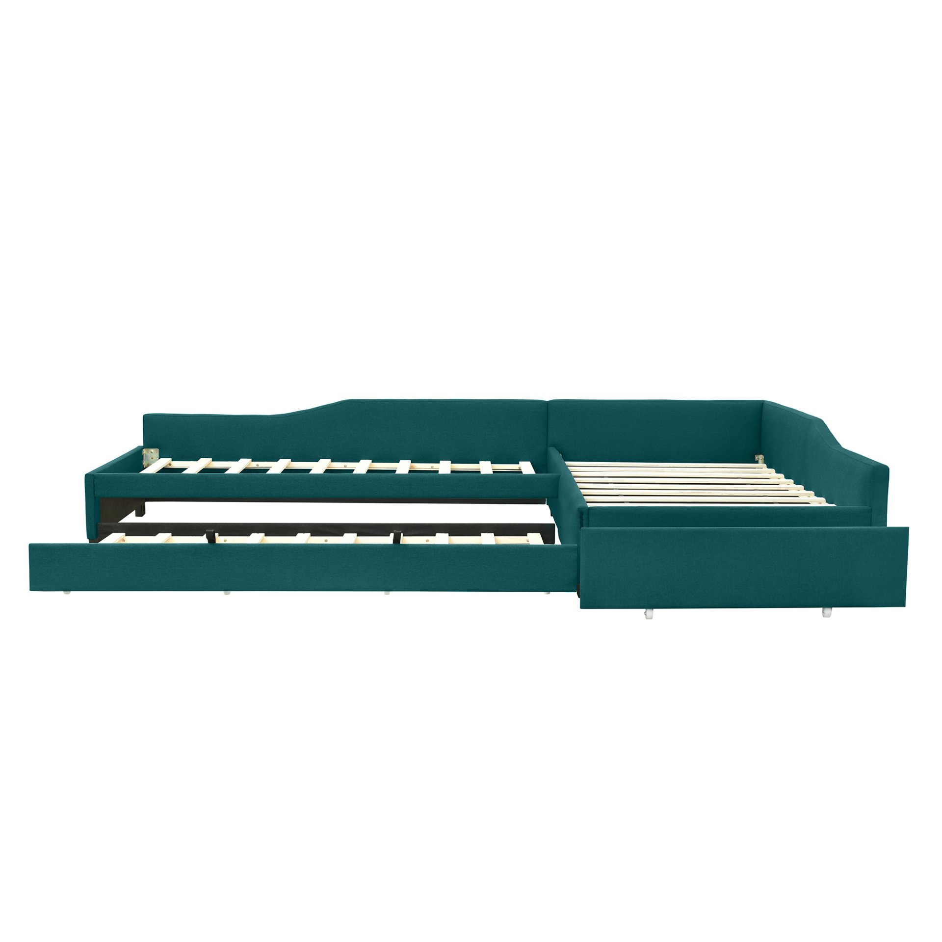 Upholstered Double Twin Daybed With Trundle And Drawer - Green - Image 8