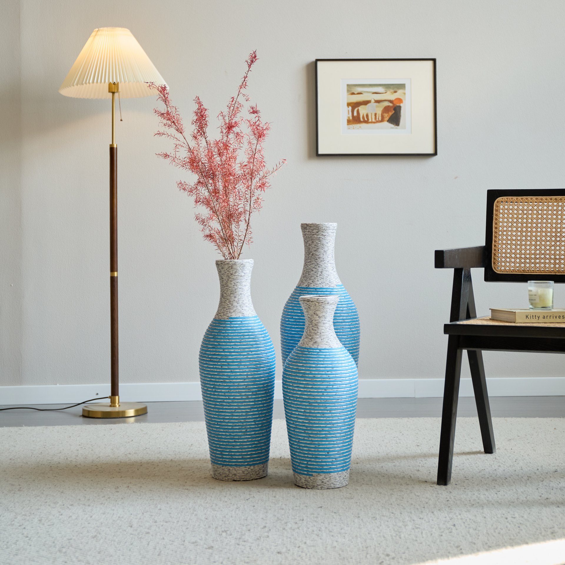 Desktop Vase, Classic And Neat Floor Vase, High Independent Flower Stand, Home Decoration Flower Stand (Set of 3) - White / Blue - Image 10