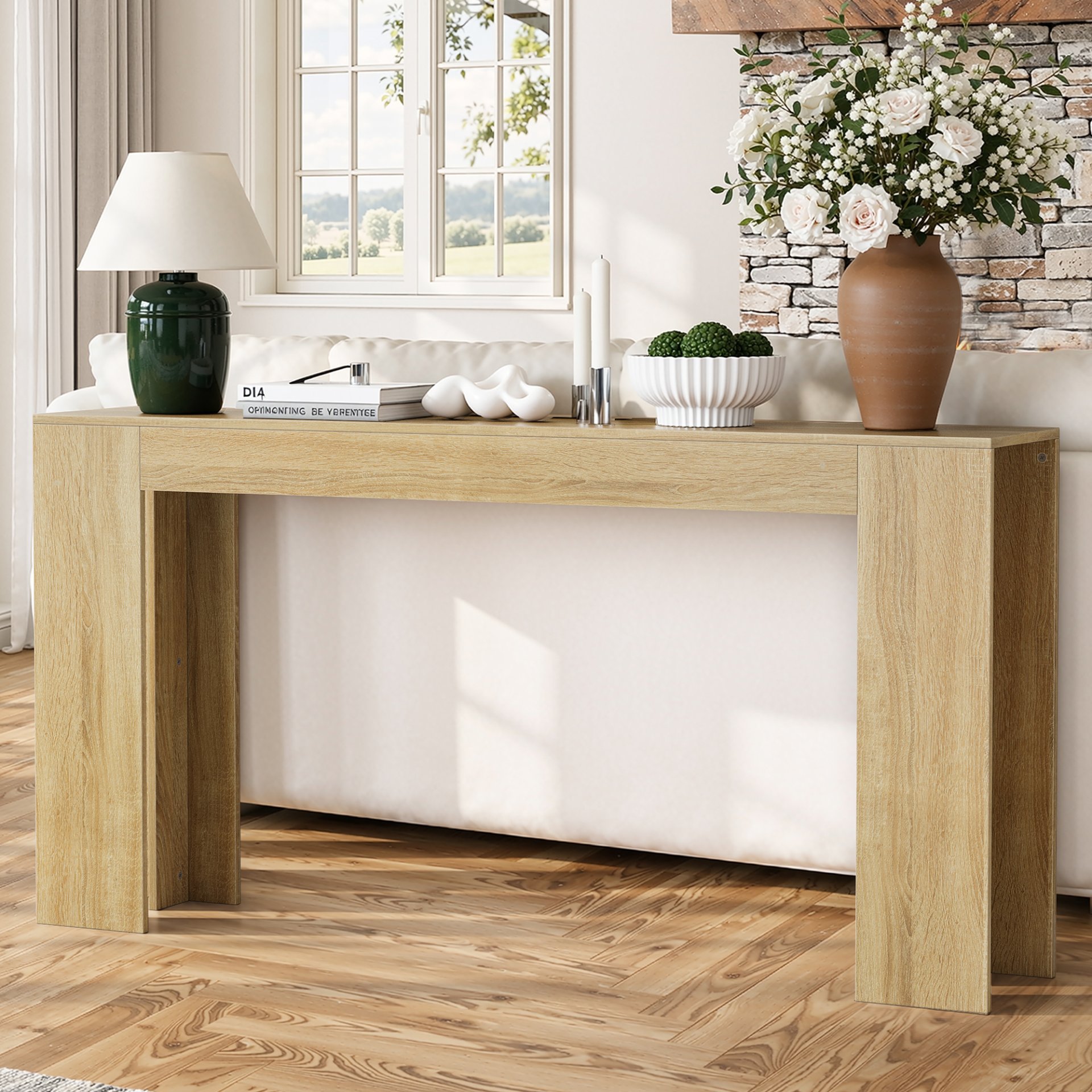 Extra Long Console Table For Narrow Hallways, Living Room - Oak - Image 2