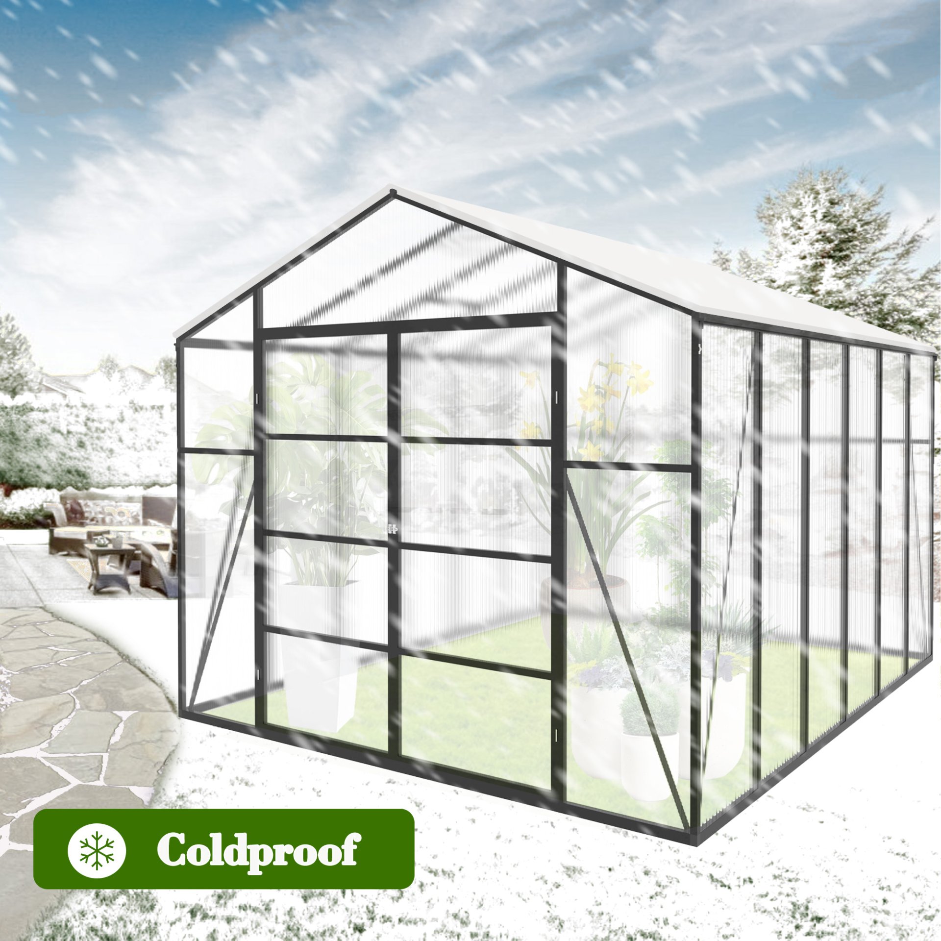 Gain Height Windproof Greenhouse 10 X 12 Ft, All Season Outdoor Garden Shelter - Black - Image 2