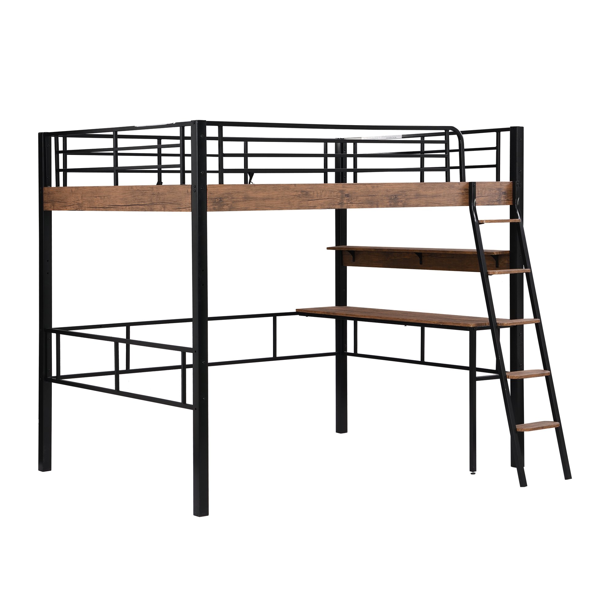 Full Size Loft Bed With LED, Built In Desk, Storage Shelf And Ladder - Black - Image 8
