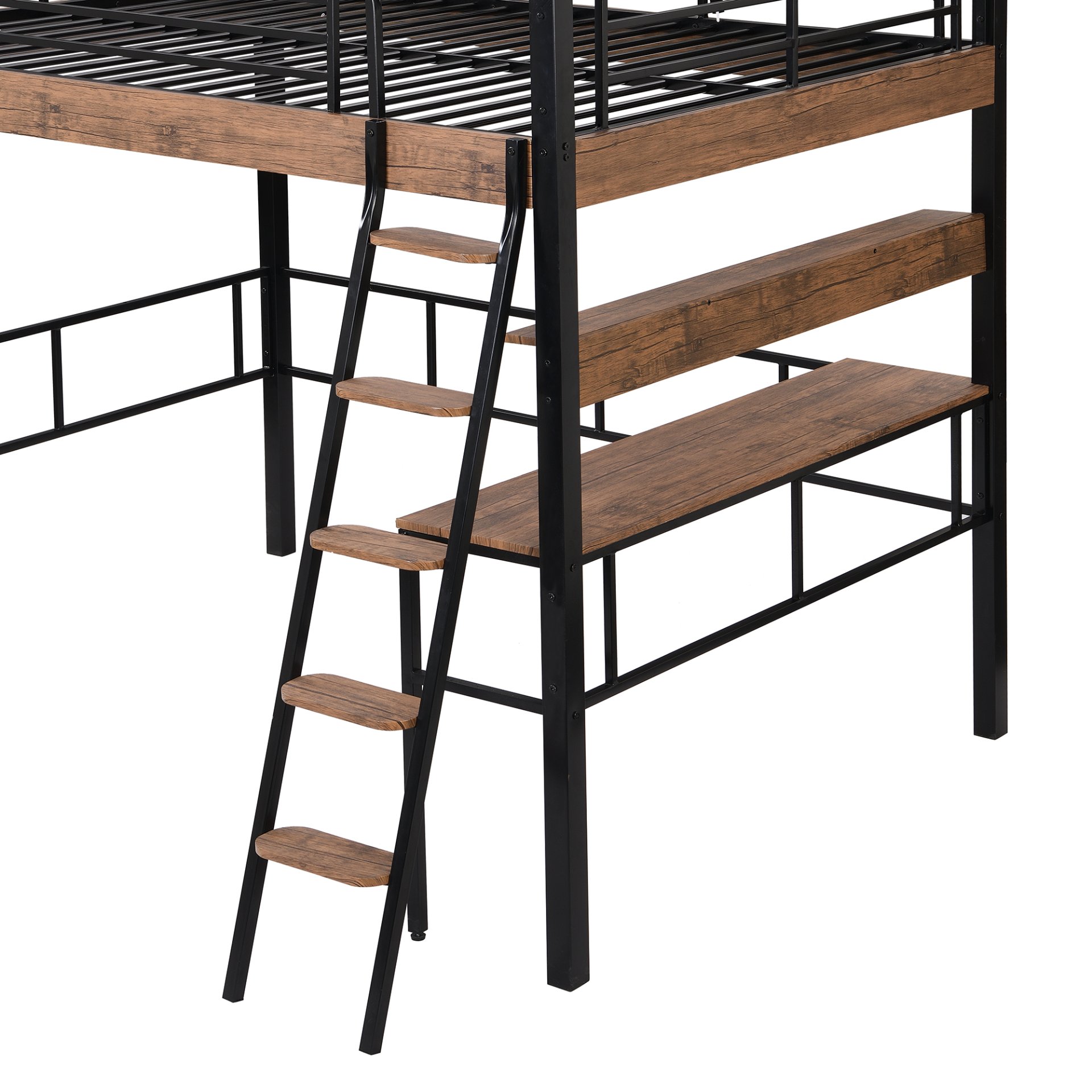 Full Size Loft Bed With LED, Built In Desk, Storage Shelf And Ladder - Black - Image 9