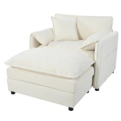 Oversized Recliner Chair With Movable Ottoman, Soft Chenille Upholstered Lounge Chair - Beige