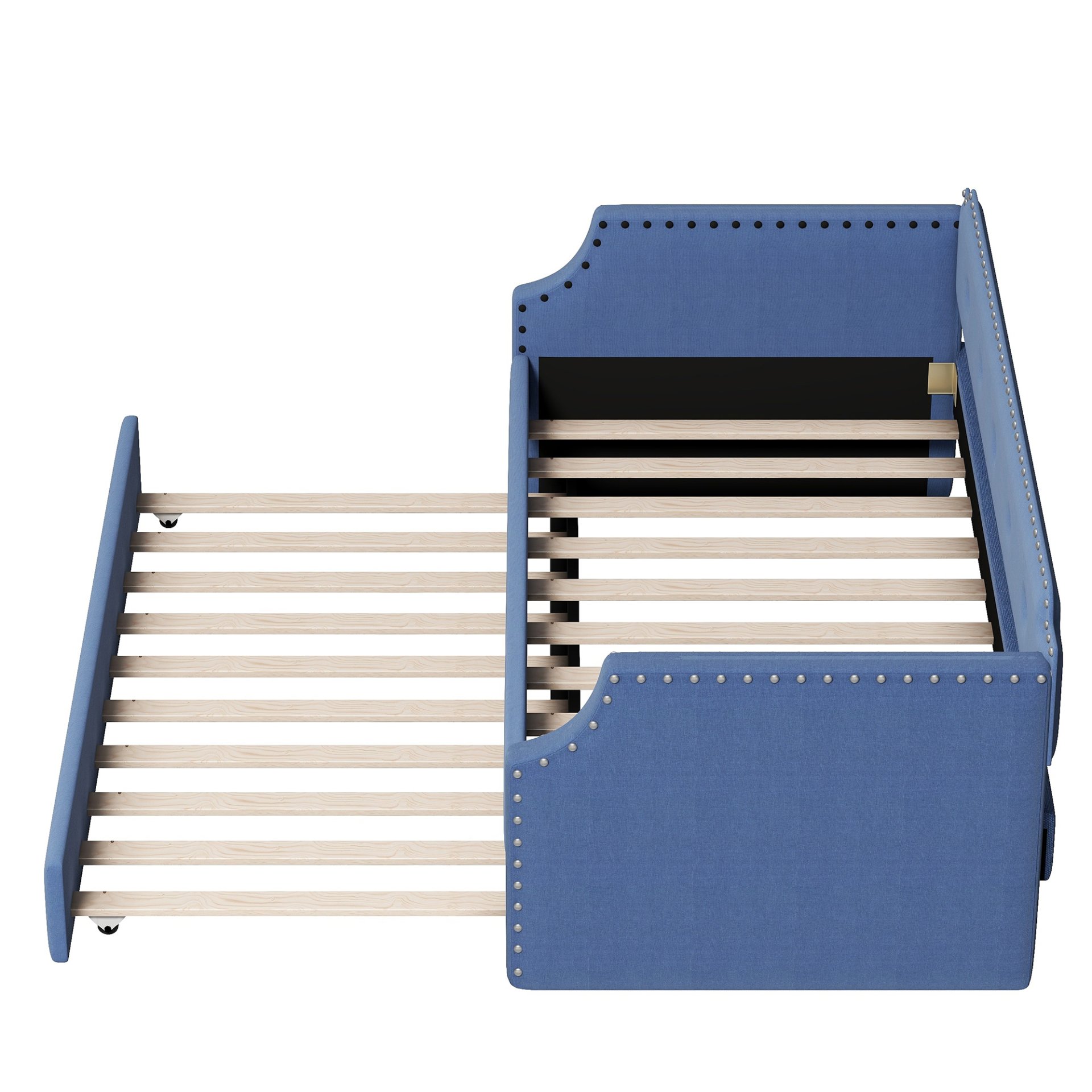Upholstered Daybed With Trundle, Twin, Slat Support - Blue - Image 15