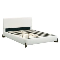 Queen Size, Boucle Upholstered Bed - White
