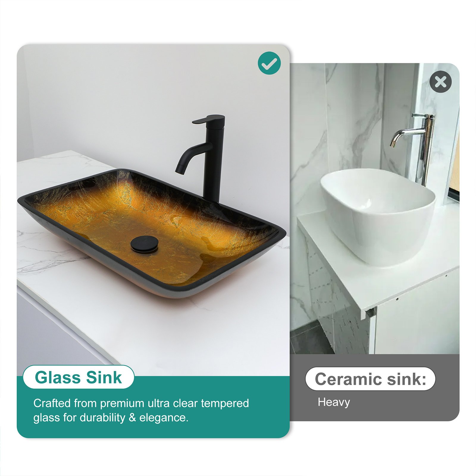 Gradient Vessel Sink Square Above Counter Bathroom Sink With Pop Up Drain - Gold - Image 2