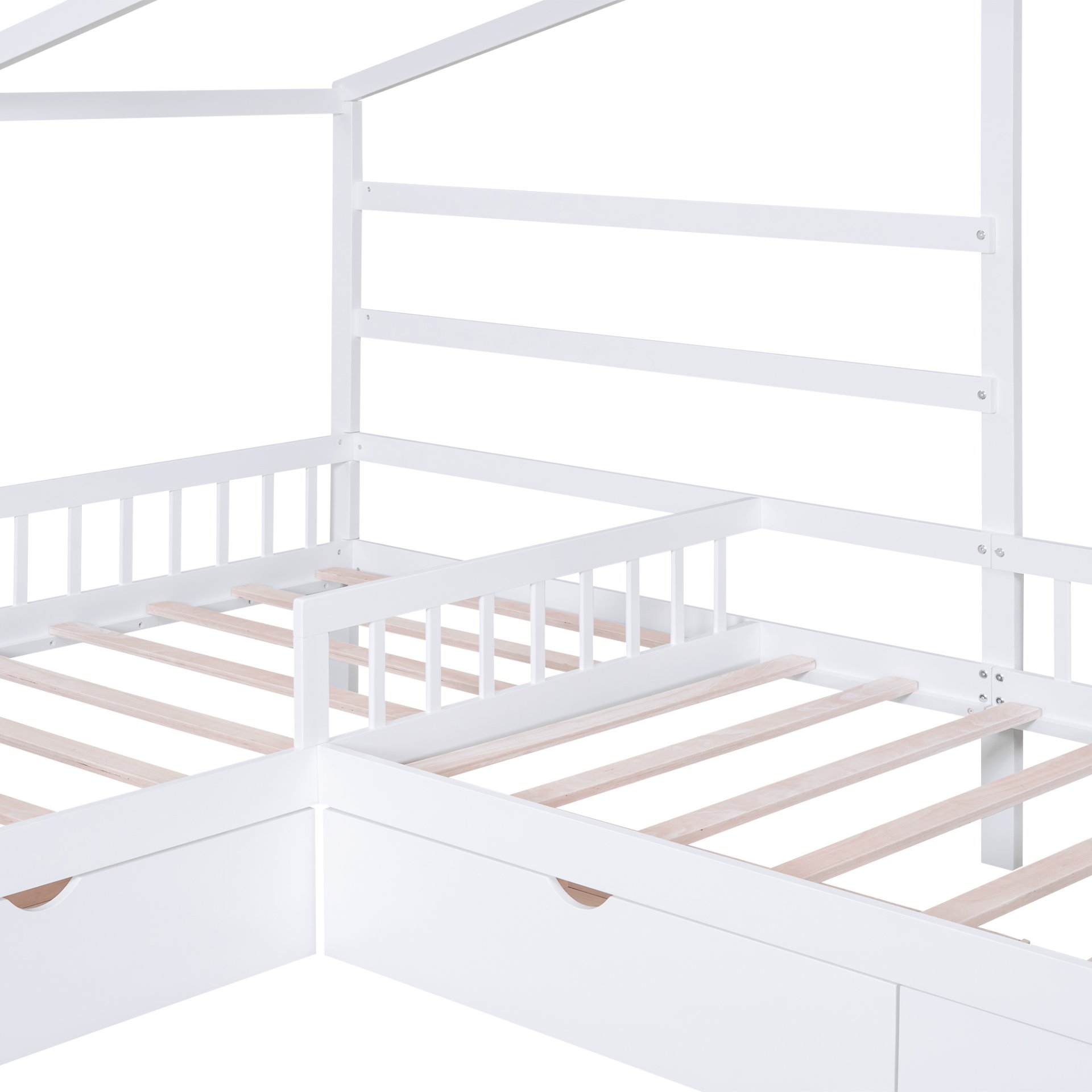 L-Shape Twin Platform Bed With 3 Storage Drawers - White - Image 13