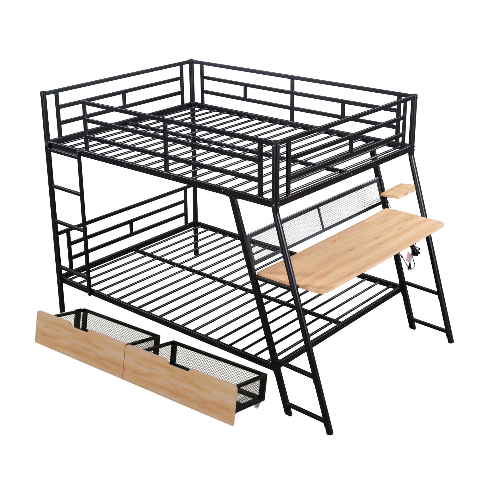 Full Size Bunk Bed With Built In Desk, Light, And 2 Drawers - Black - Image 15