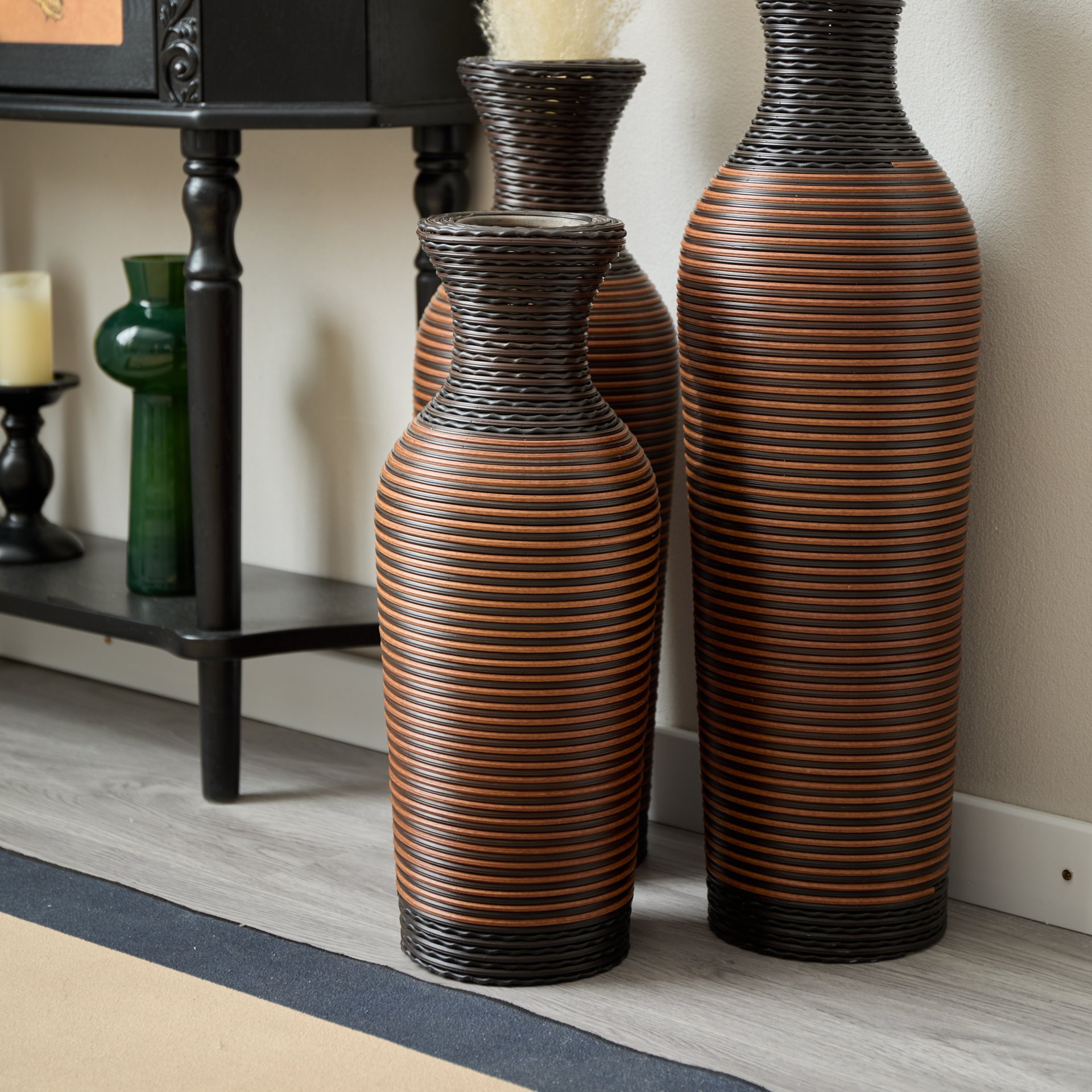 Desktop Vase, Classic And Neat Floor Vase, High Independent Flower Stand, Home Decoration Flower Stand (Set of 3) - Black / Brown - Image 22