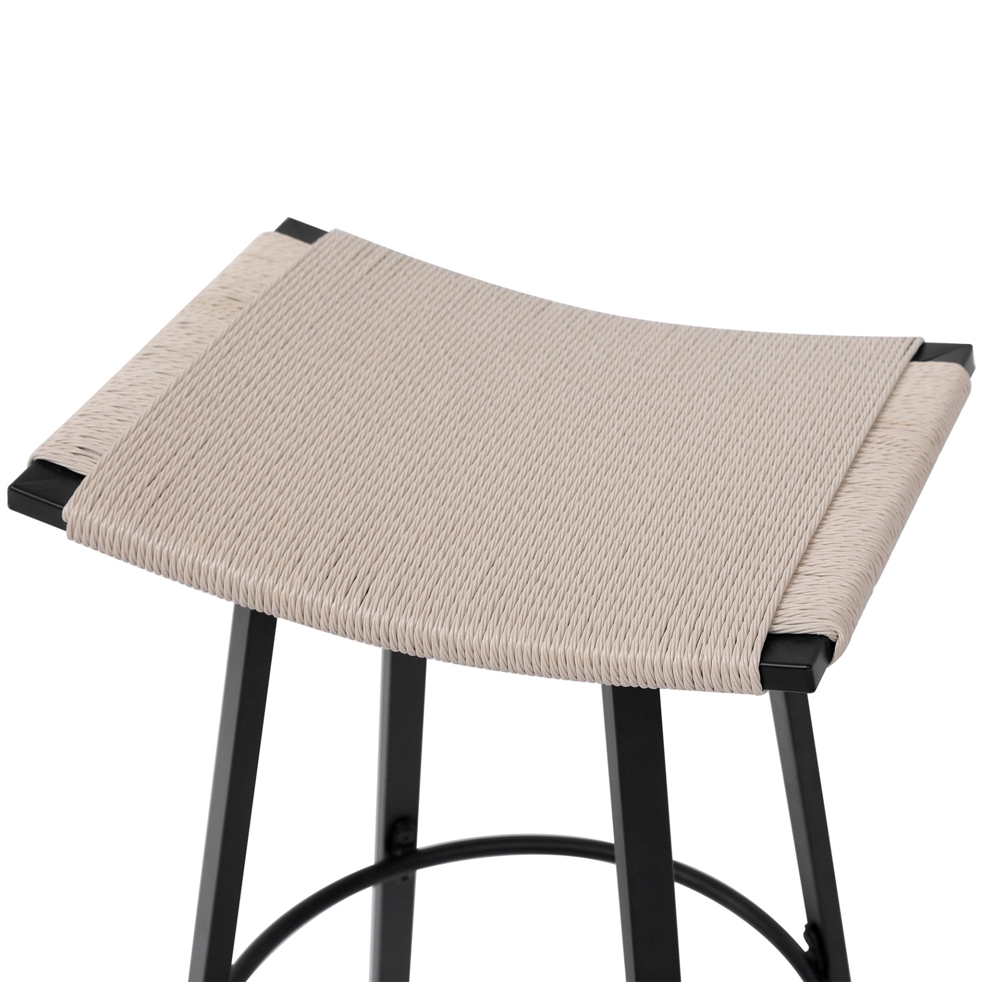 Counter Height Bar Stools Backless Handwoven Kitchen Dining Chairs With Round Footrest (Set of 2) Weaving Pub Stoo - Creamy White - Image 11