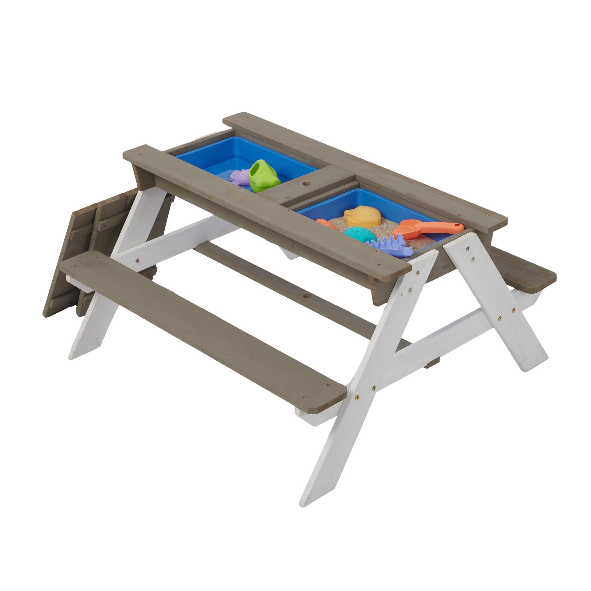 Wooden Kids Picnic Table, Sand And Water Table With Umbrella, Activity Table For Outdoor Backyard Patio Play - White / Gray - Image 15