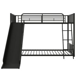Twin Over Twin Bunk Bed With Slide, Durable Frame, Compact Design - Black