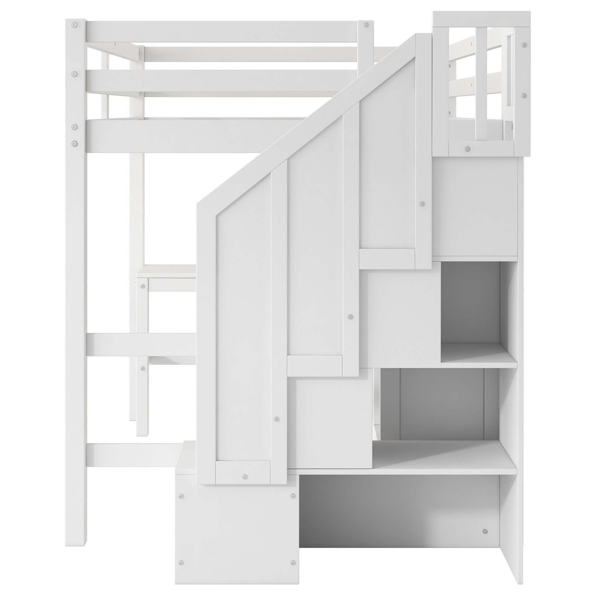 Full Size Loft Bed With L-Shaped Desk, Drawers, Cabinet, And Storage Staircase - White - Image 10