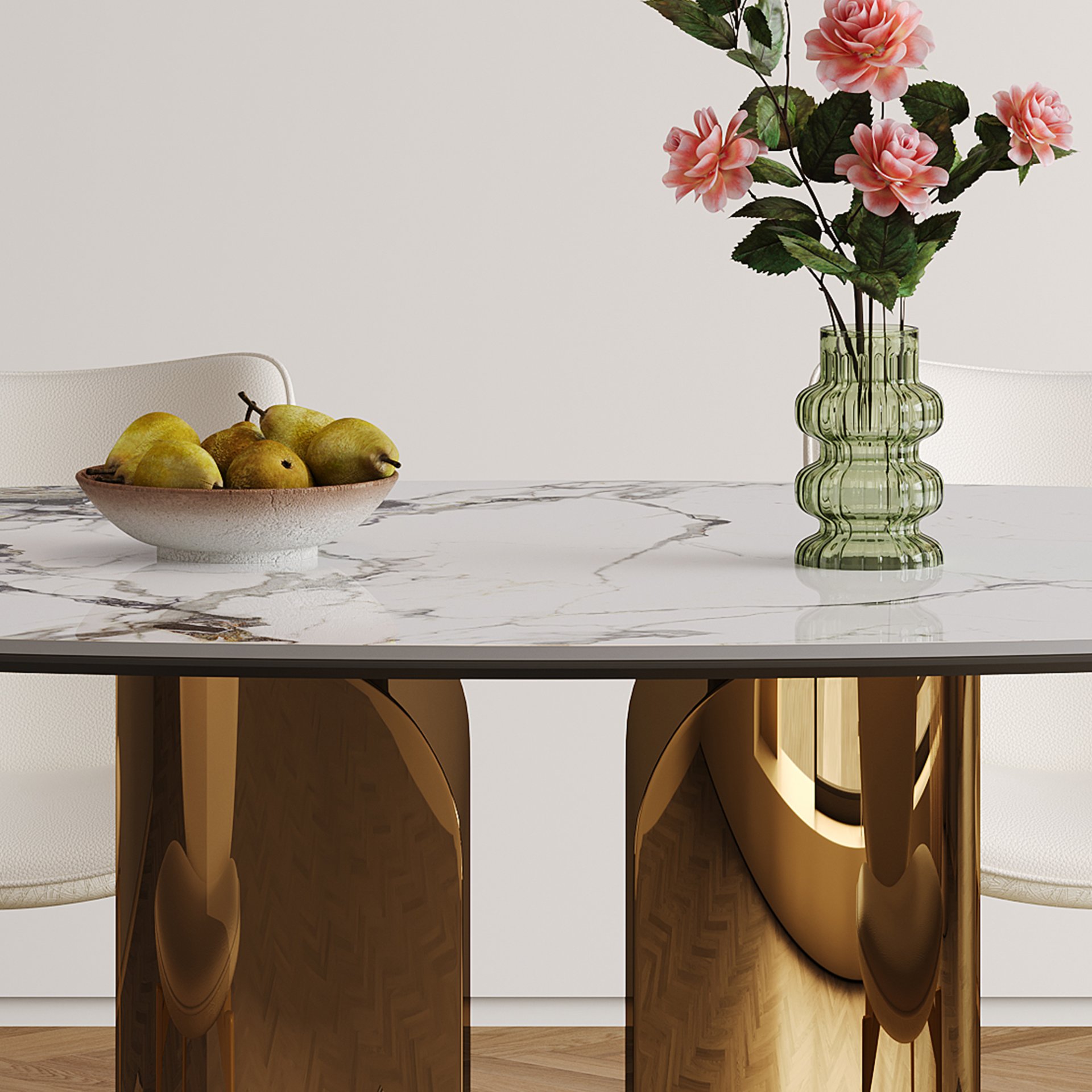 Oval Sintered Stone Dining Table With 6 Chairs - Brown / White - Image 10