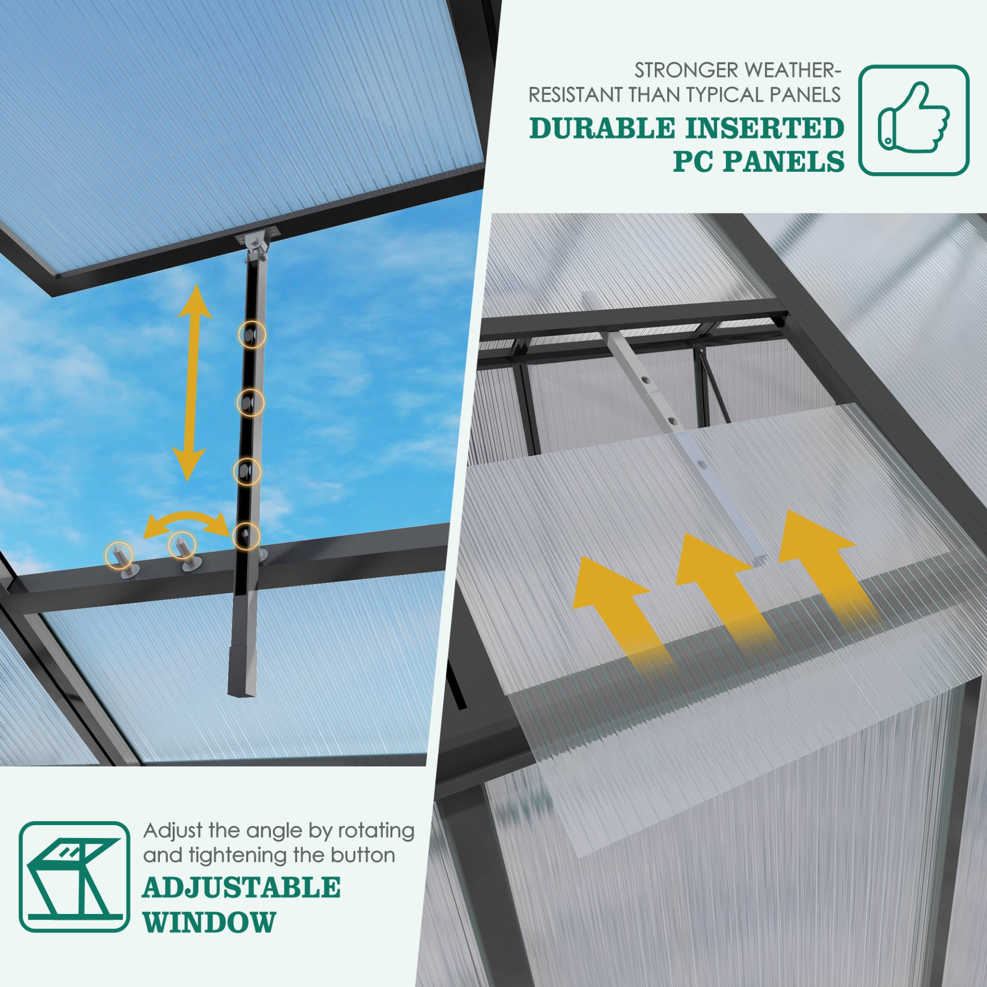 Gain Height Windproof Greenhouse 6 X 10 Ft Polycarbonate With Raised Base And Anchor Alloy Frame, All Season Outdoor Garden Structure - Black - Image 5