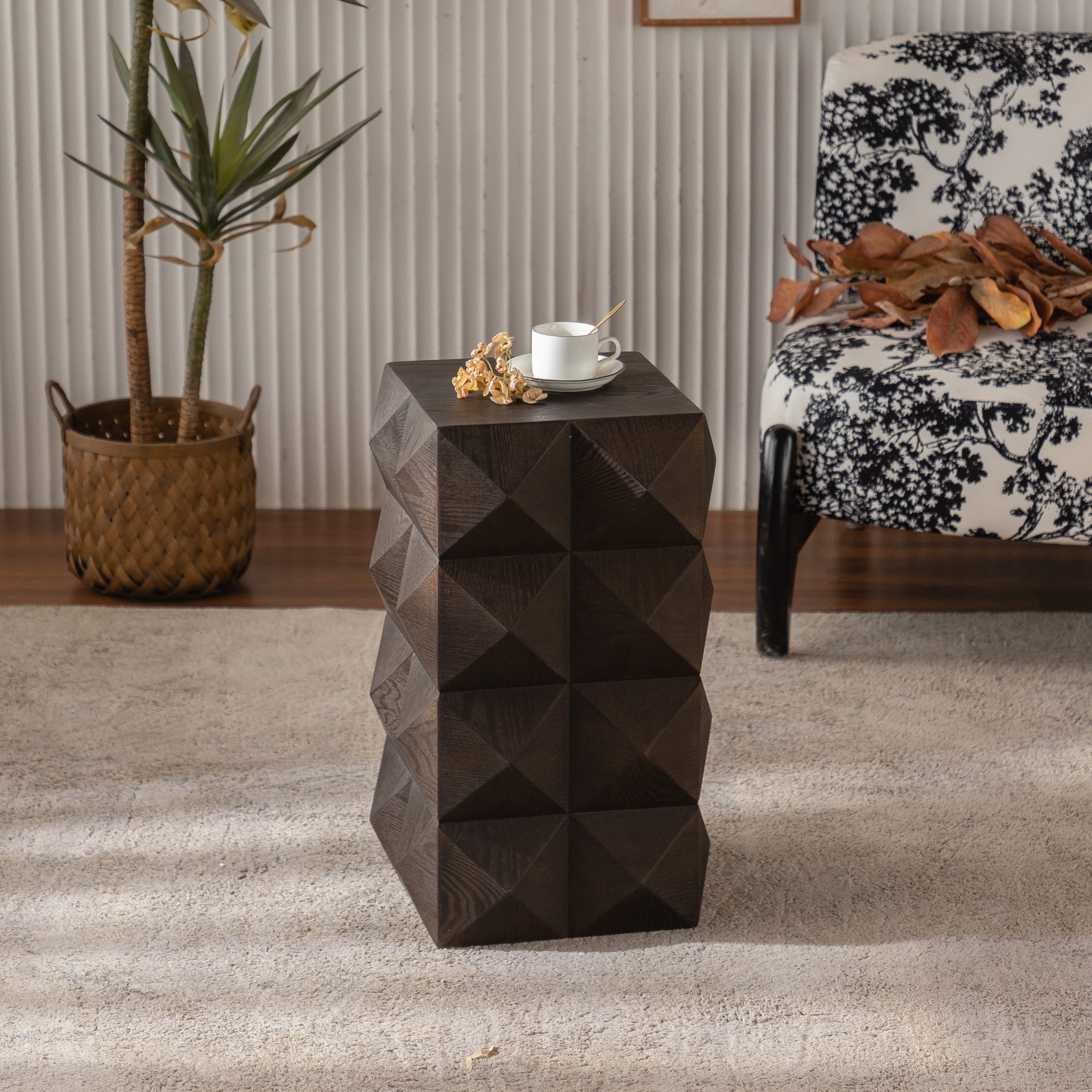 Side Table With 3D Embossed Pattern Design - Brown - Image 5