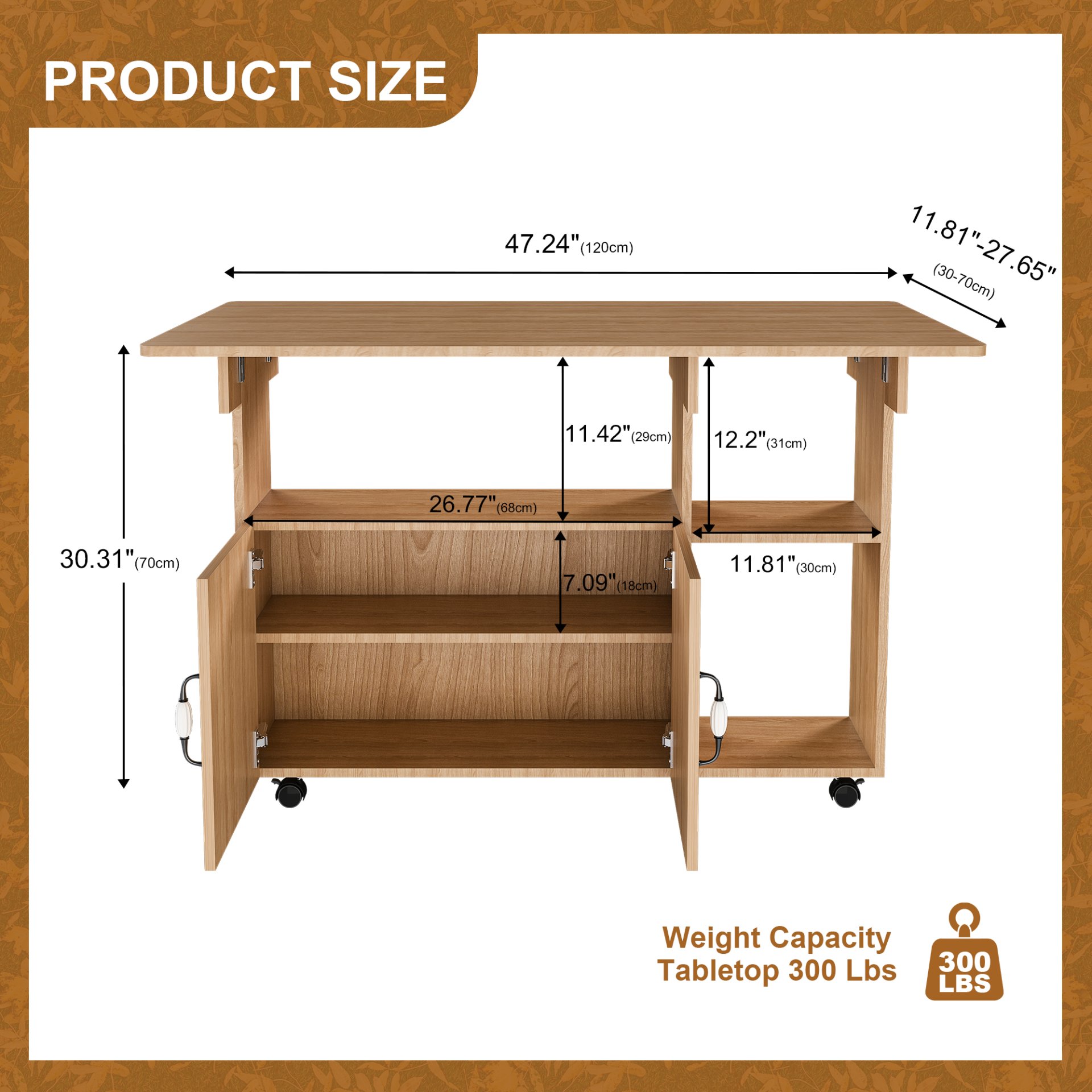 Multifunctional Folding Table With Storage Shelves And Wheels, Compact Desk For Kitchen - Walnut - Image 18