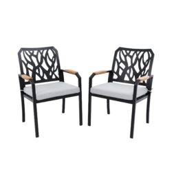 Outdoor Patio Stationary Dining Chairs With Outdoor Grade Sunbrella Cushions, Branch Like Backrest (Set of 2) - Bourbon Brown