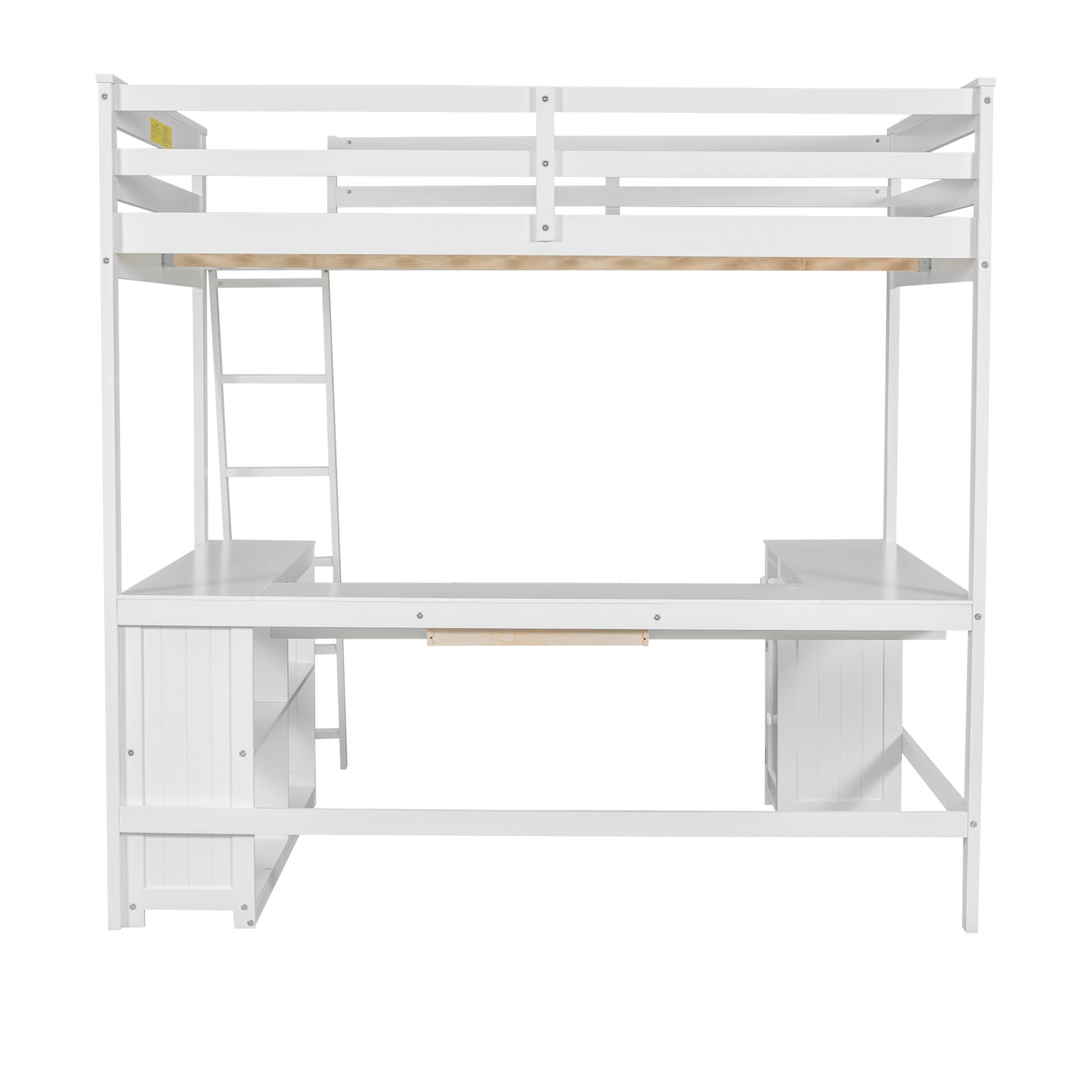 Full Size Loft Bed With U-Shaped Desk, Drawers, And Storage Shelves - White - Image 9