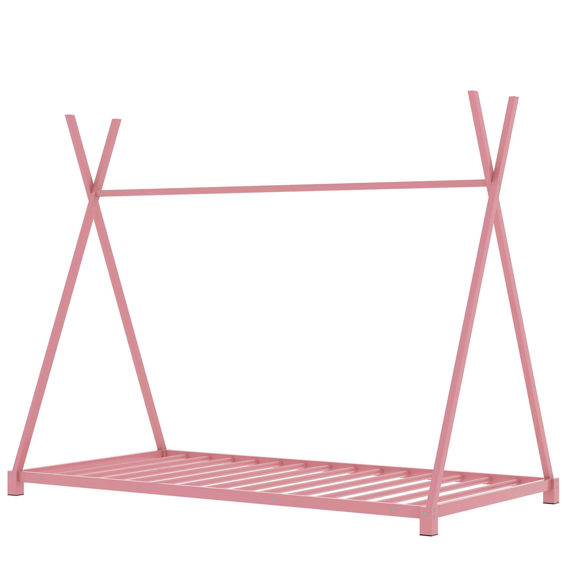 Twin Size House Platform Bed With Triangle Structure, Sturdy Frame, Low Profile Design - Pink - Image 8