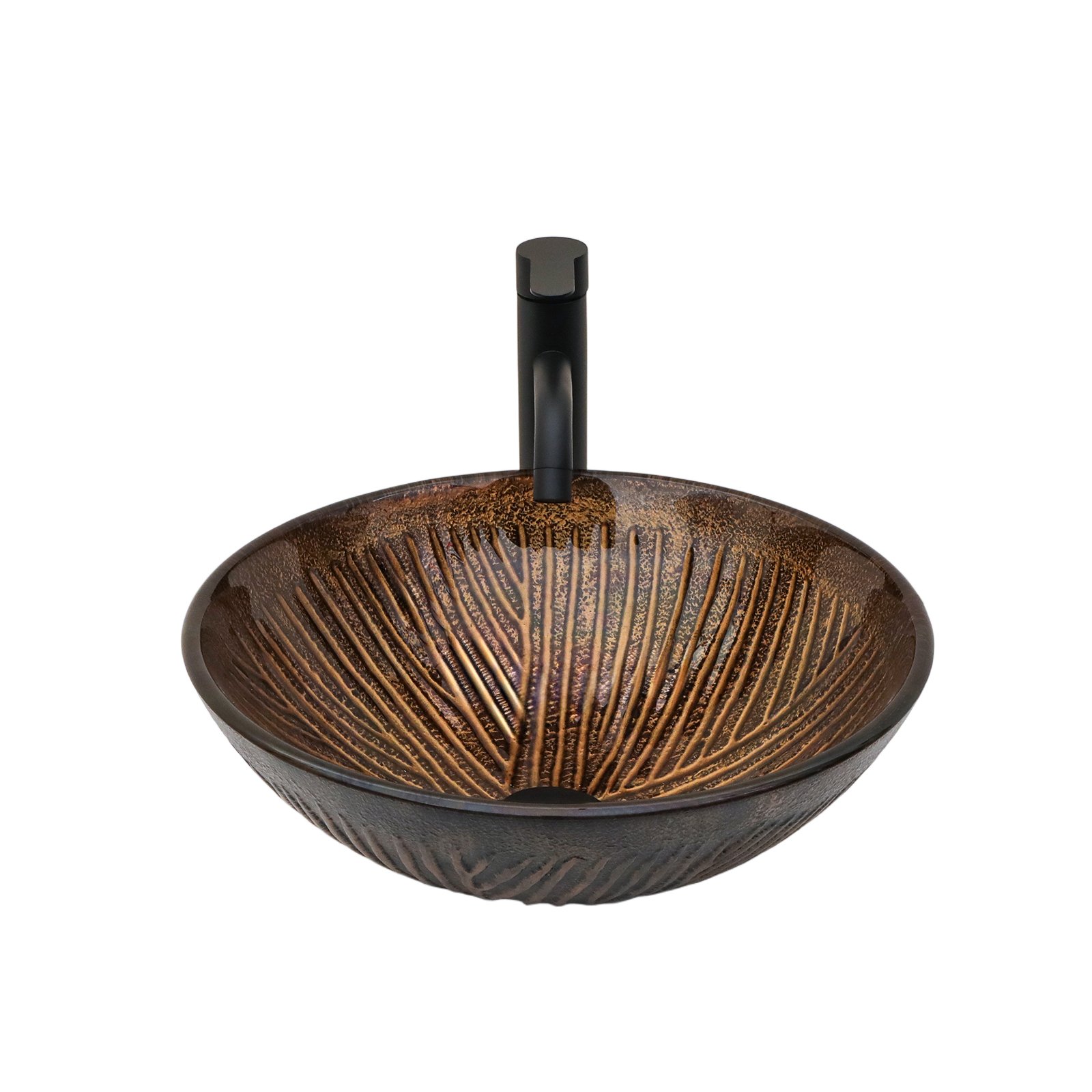 Feather Pattern Amber Vessel Sink With Pop Up Drain, Oval Bathroom Basin - Amber - Image 7