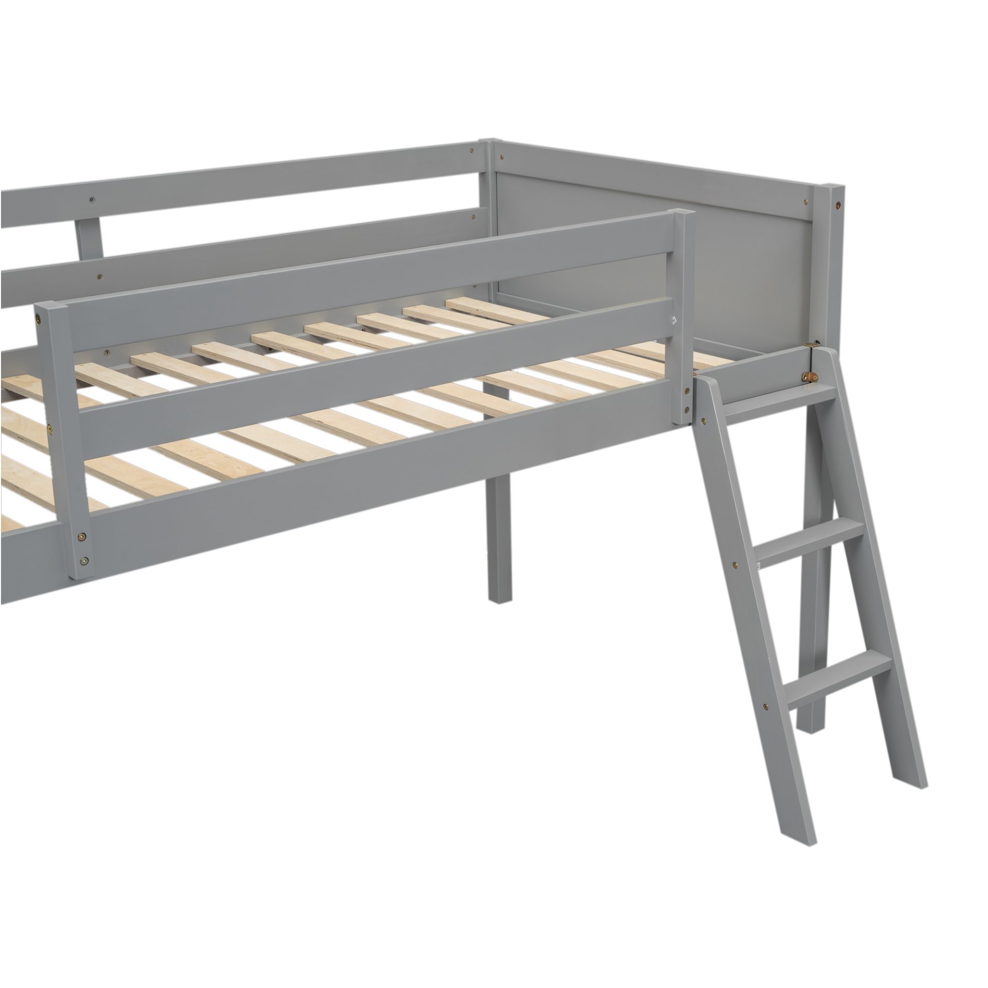 Twin Size Low Loft Bed With Adjustable Ladder - Gray - Image 11