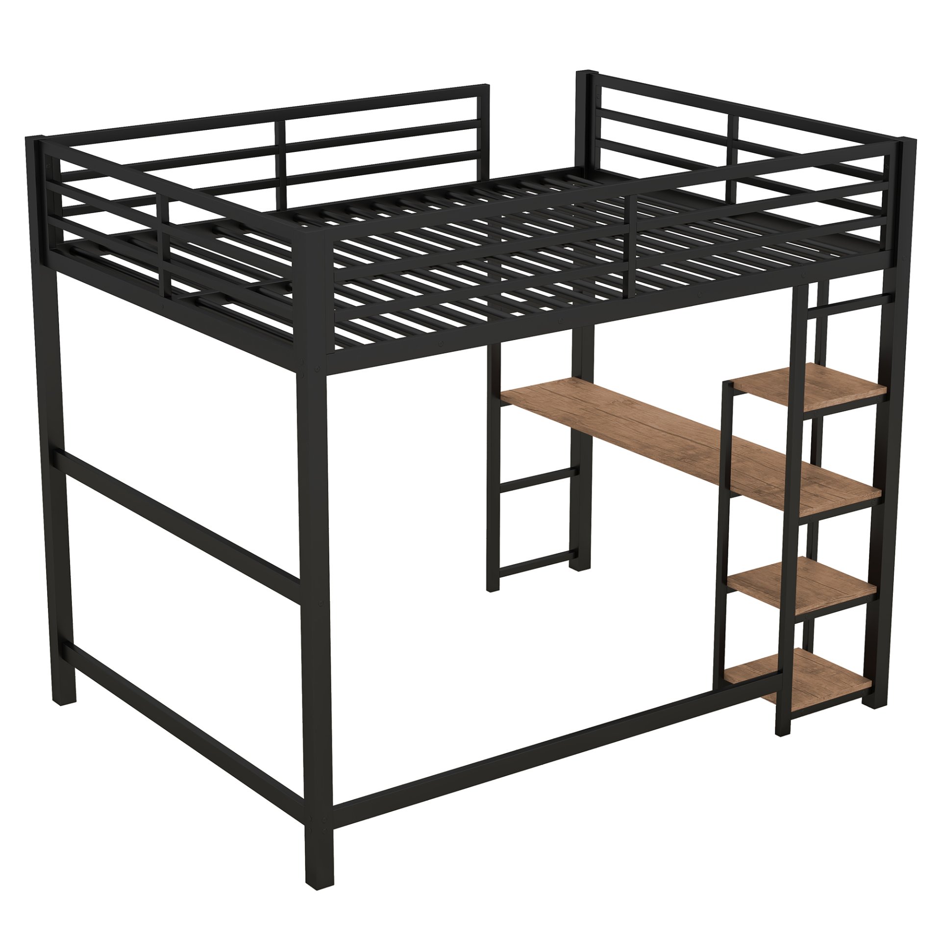 Loft Bed With Built In Desk And Storage Shelves, Full Size - Black - Image 6
