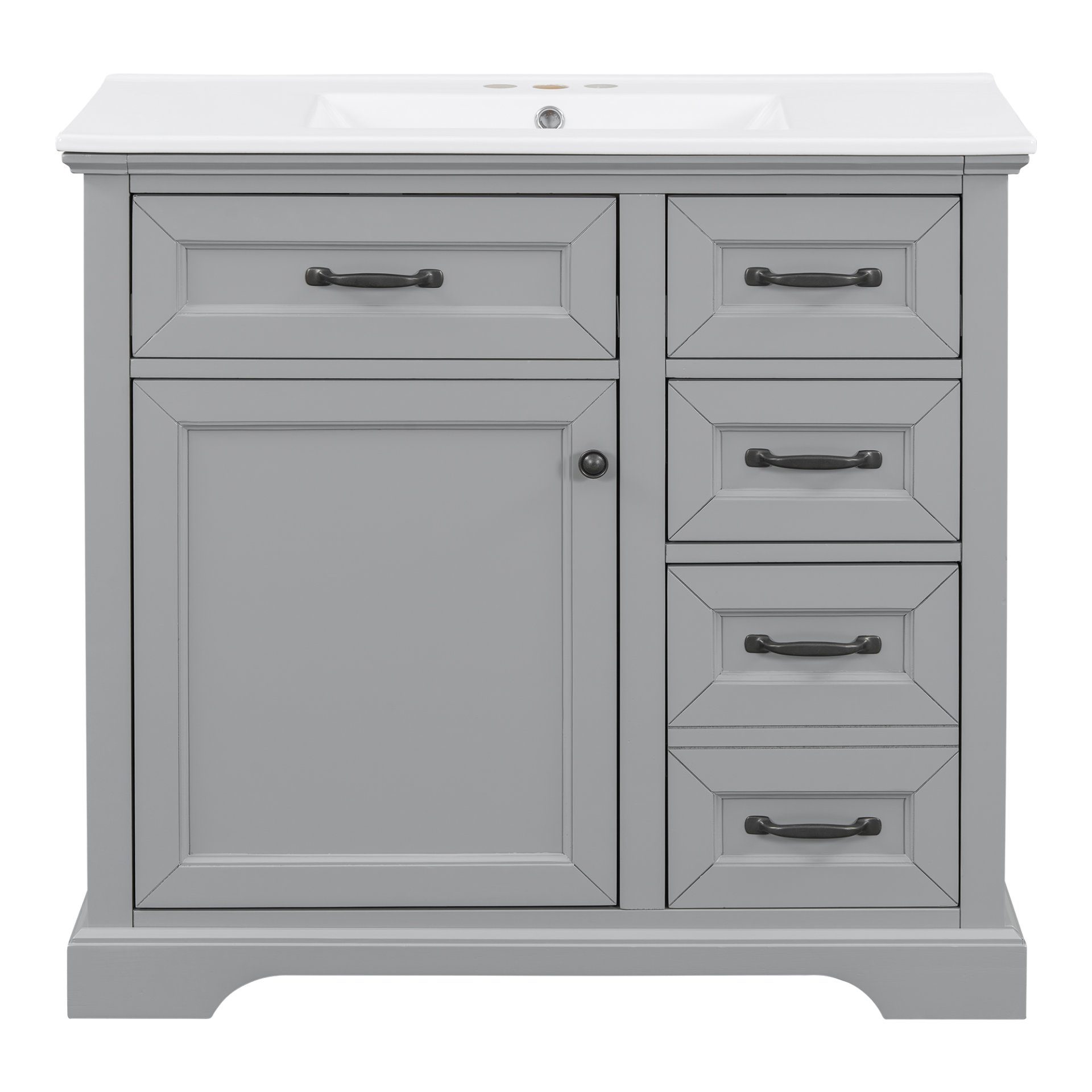 36" Bathroom Vanity With Sink, 2 Tip Out Drawers, Soft Close Hinges - Light Gray - Image 10