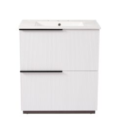 Fluted Bathroom Vanity With Sink, Full Extension Drawers, Soft Close Slides - White