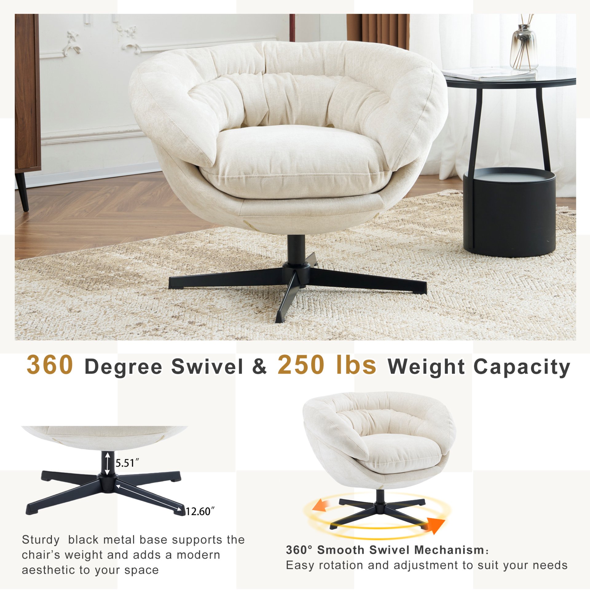 Modern Office Chair With Swivel - Beige - Image 6