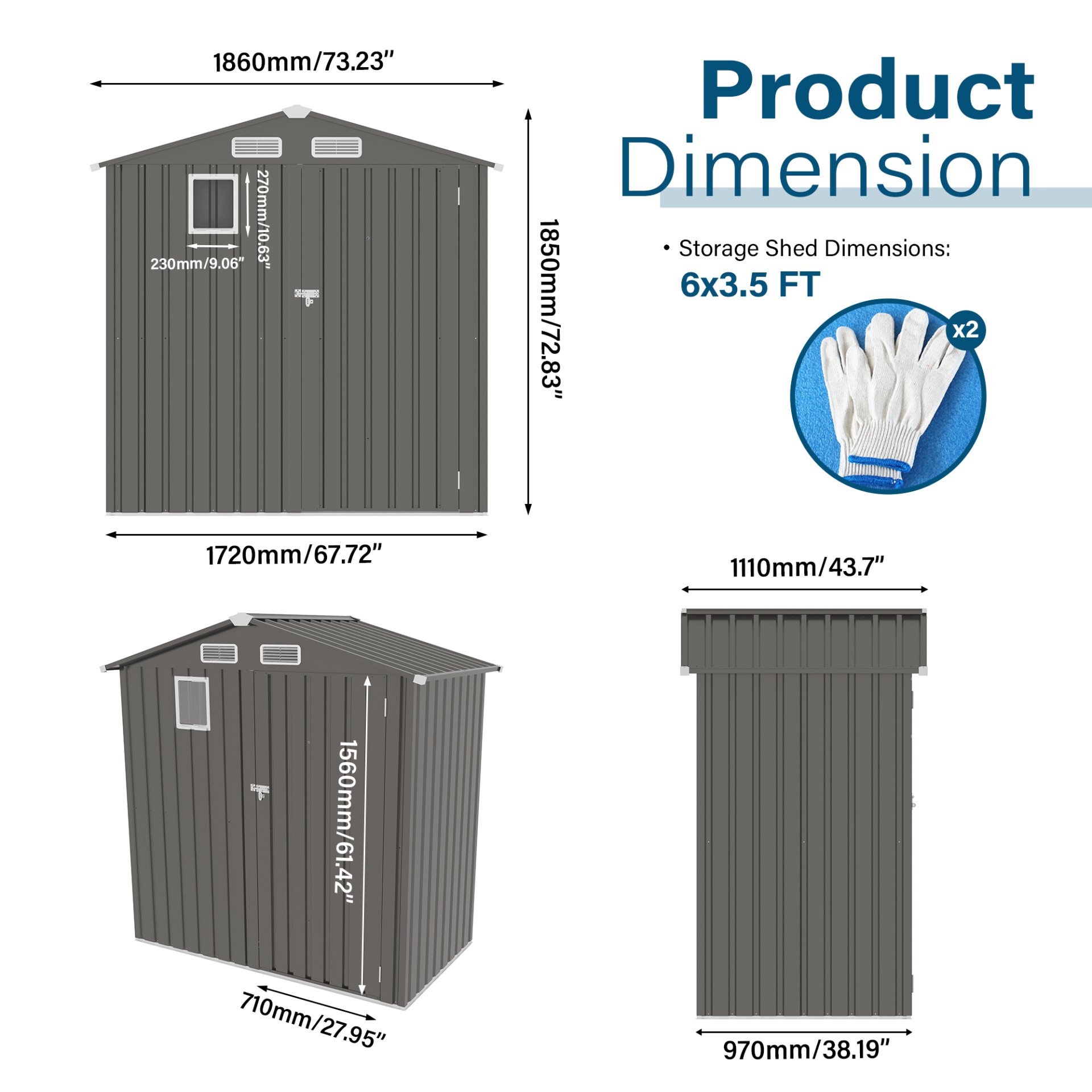 Compact Outdoor Storage Shed With Peaked Roof And Lockable Door - Gray - Image 3