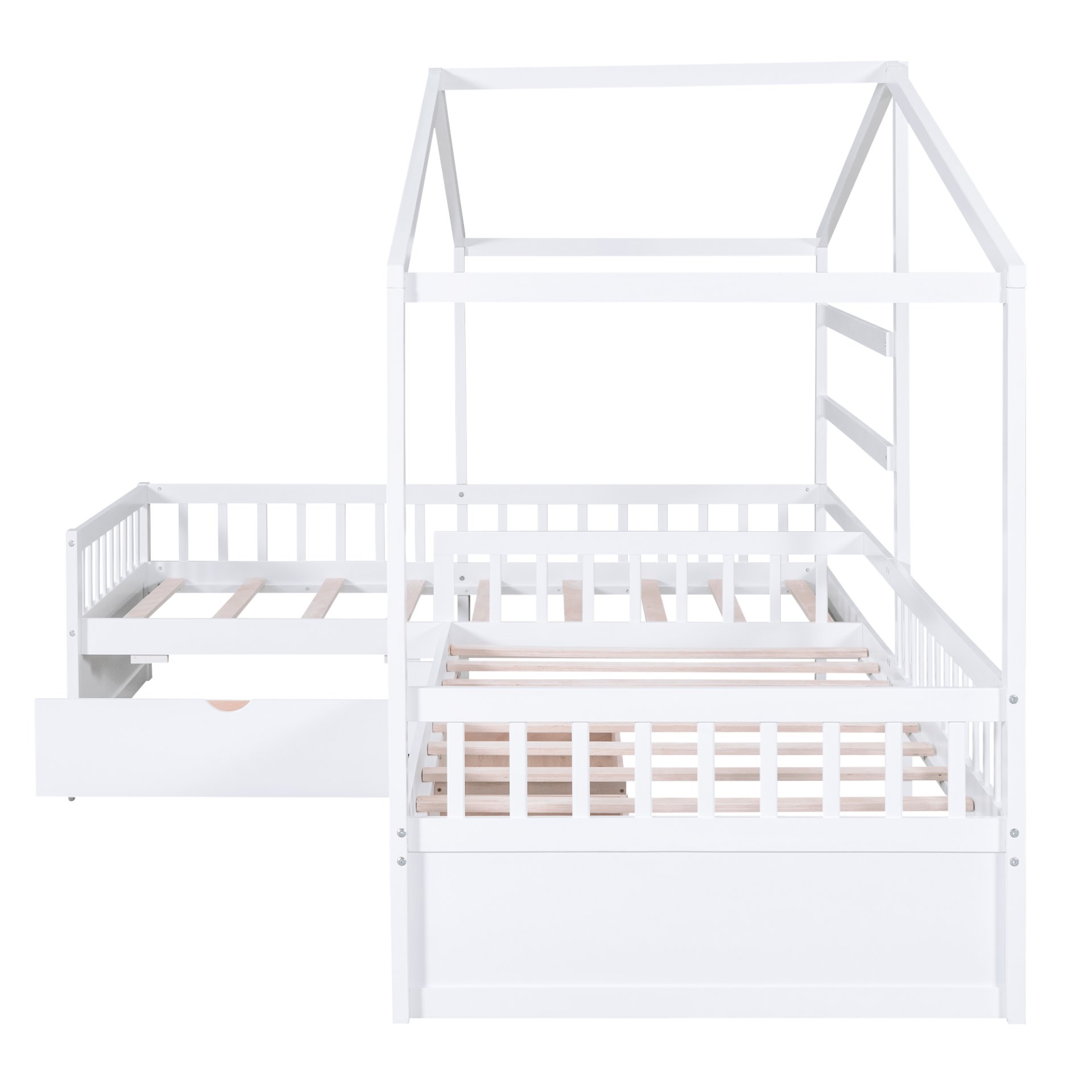L-Shape Twin Platform Bed With 3 Storage Drawers - White - Image 14