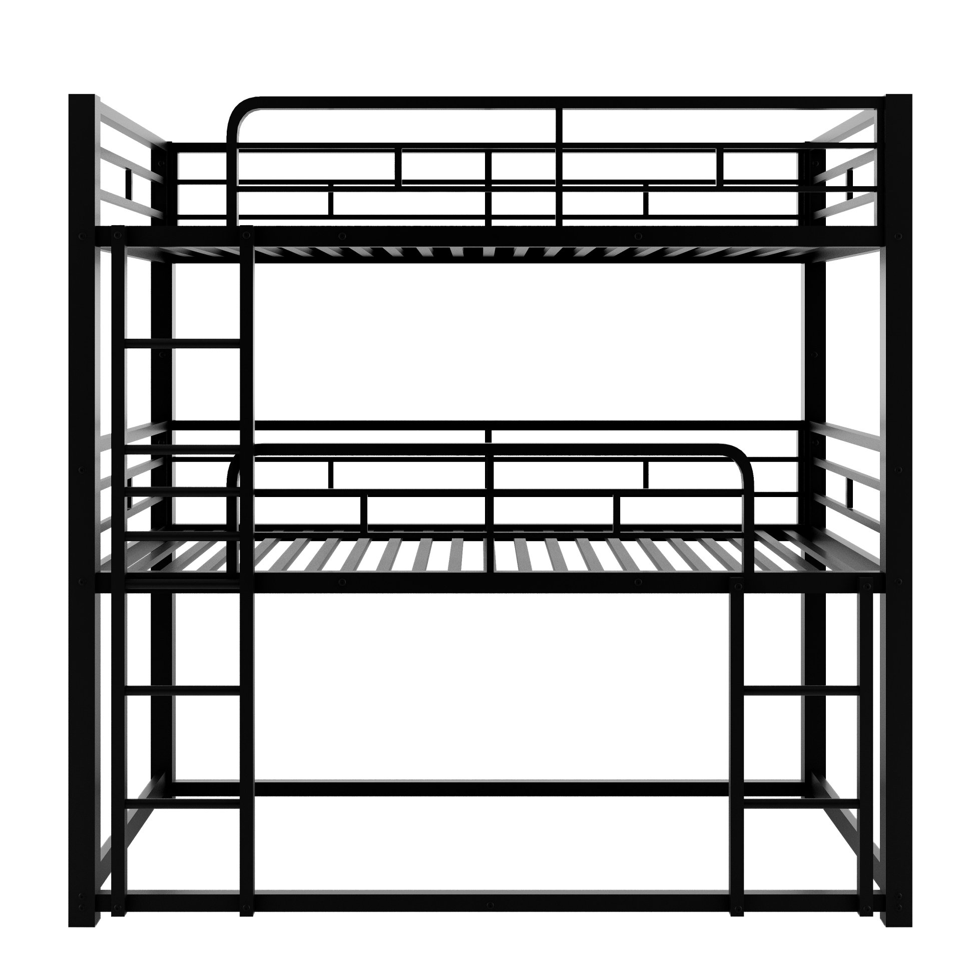 Twin Size Triple Bunk Bed Sturdy 3 Bed Stack With Dual Ladders, Heavy Duty Steel Frame, Space Saving Design - Black - Image 8