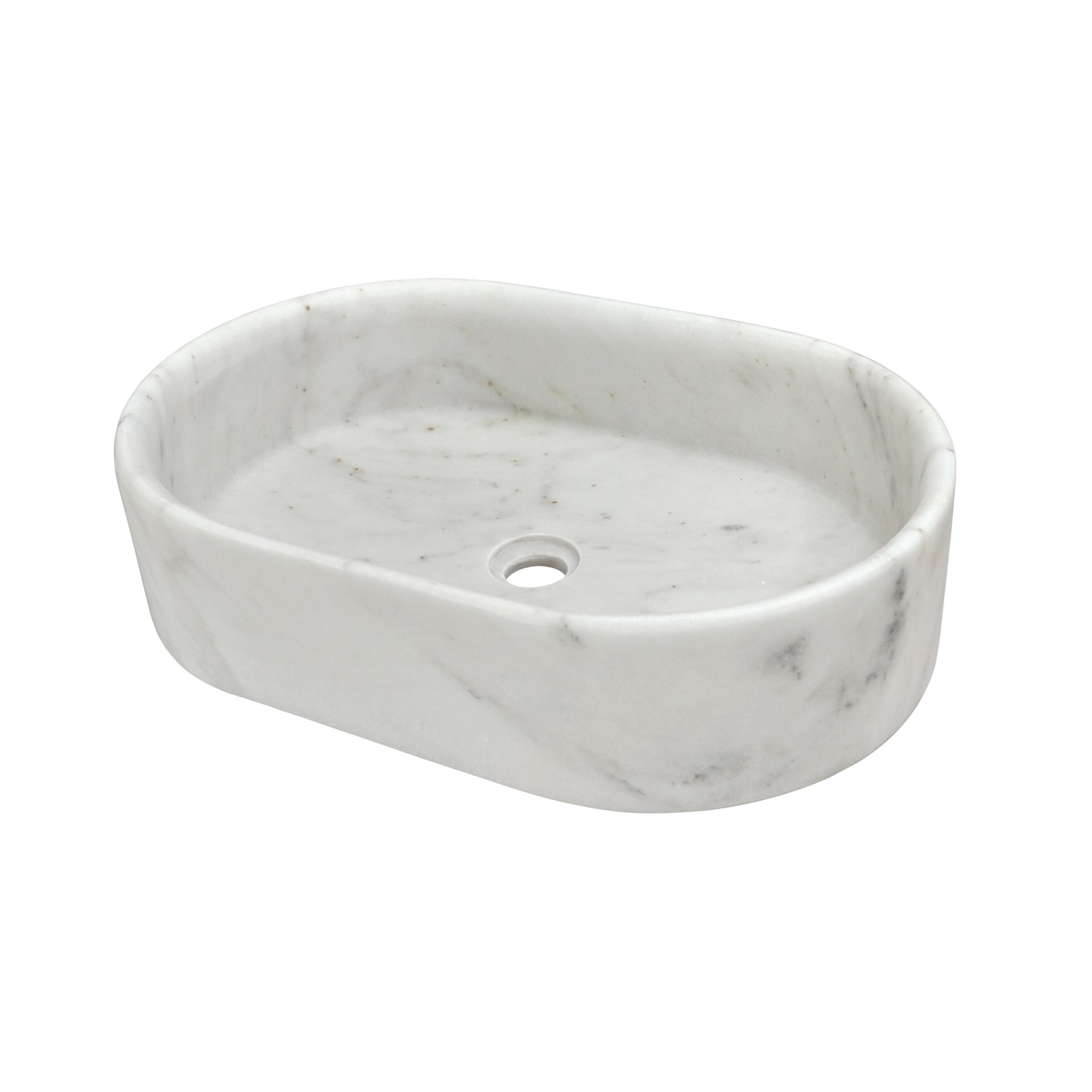 Vessel Sink, Semi Polished Surface, Genuine Real Marble, Oval Shape - White / Natural - Image 11