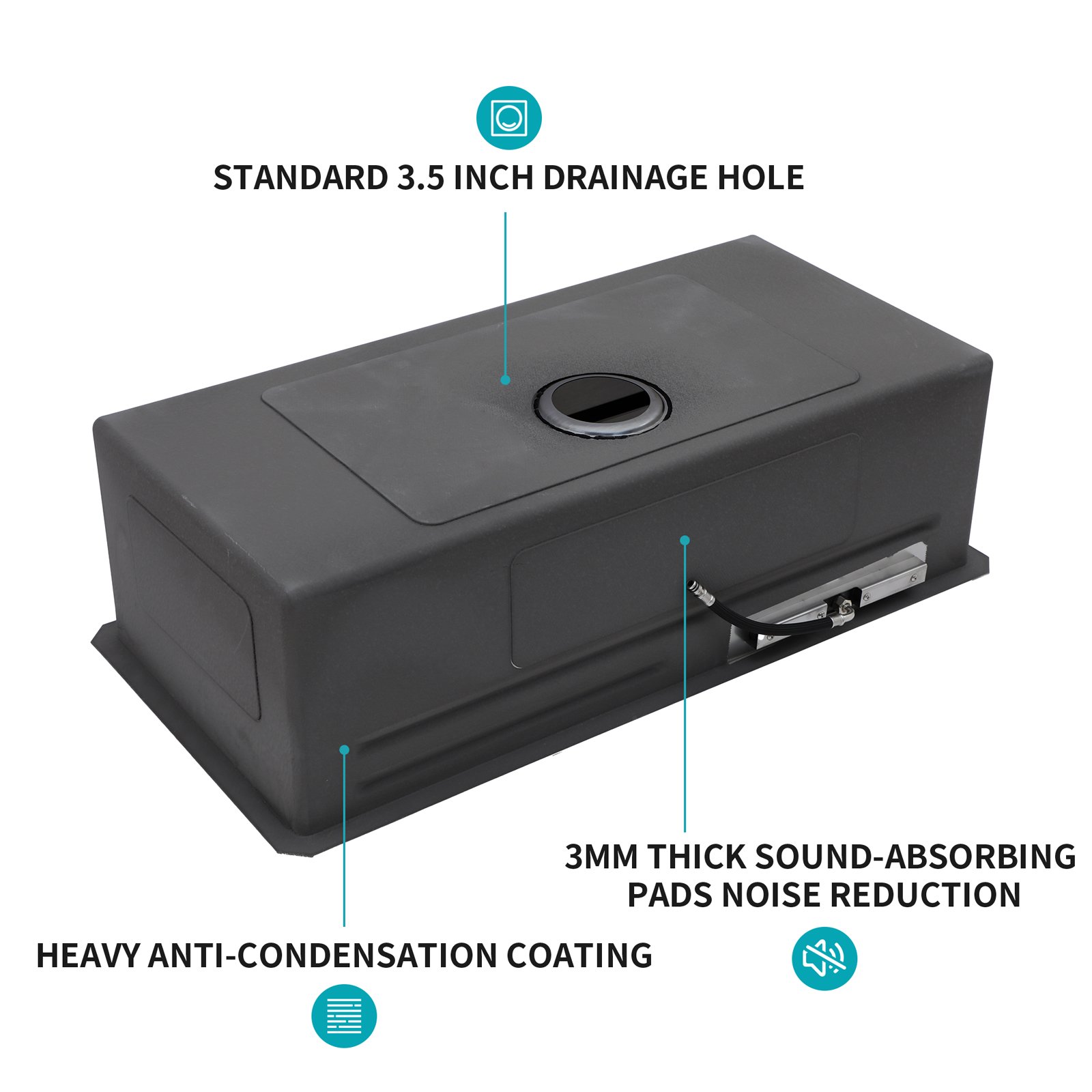 33" Undermount Stainless Steel Kitchen Sink With Pull Down Faucet & Ledge Workstation 16 Gauge T304, Single Bowl - Gunmetal Black - Image 10