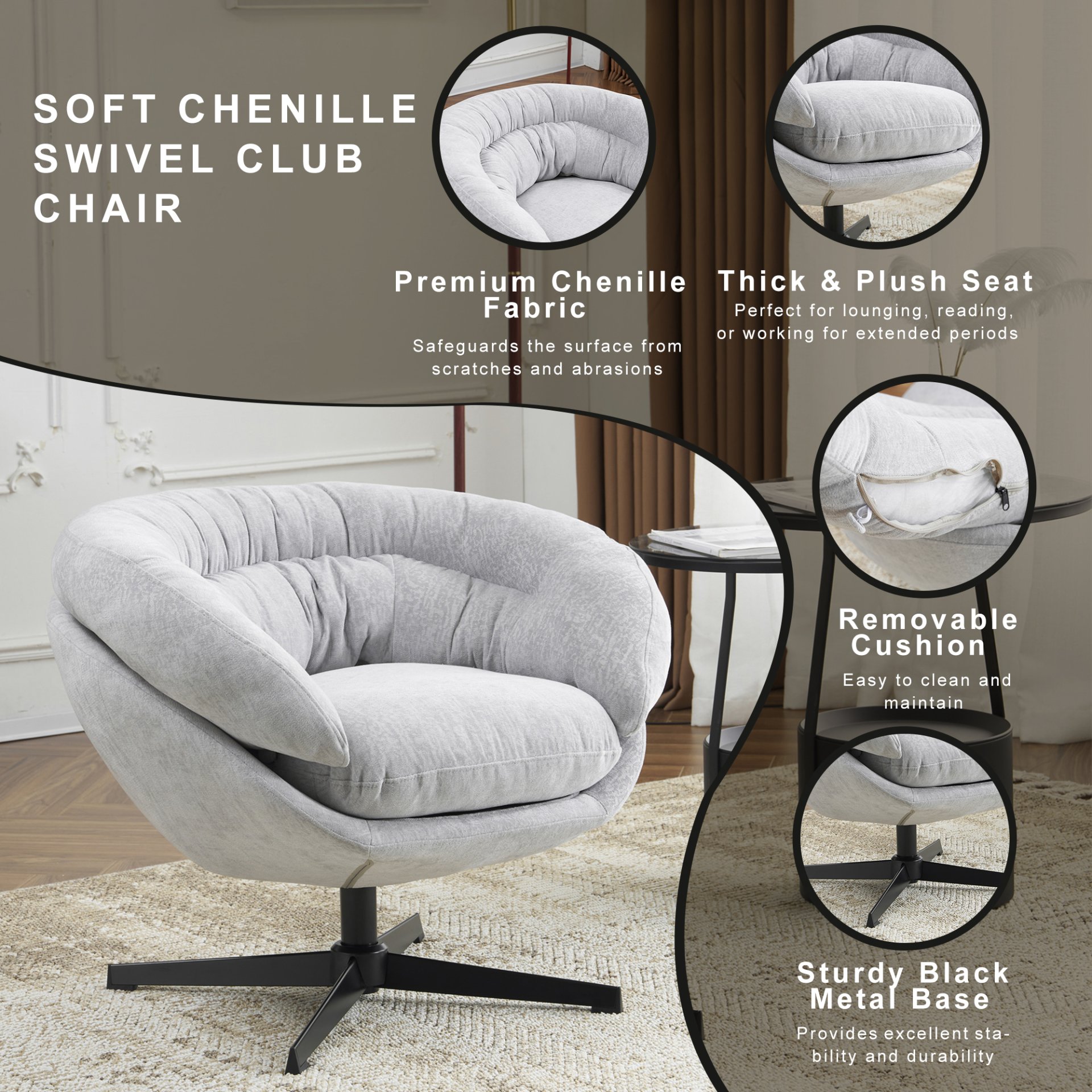 Modern Office Chair With Swivel - Gray - Image 5