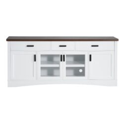 TV Console Stand, Glass Doors & Storage Drawers, Adjustable Shelves - White