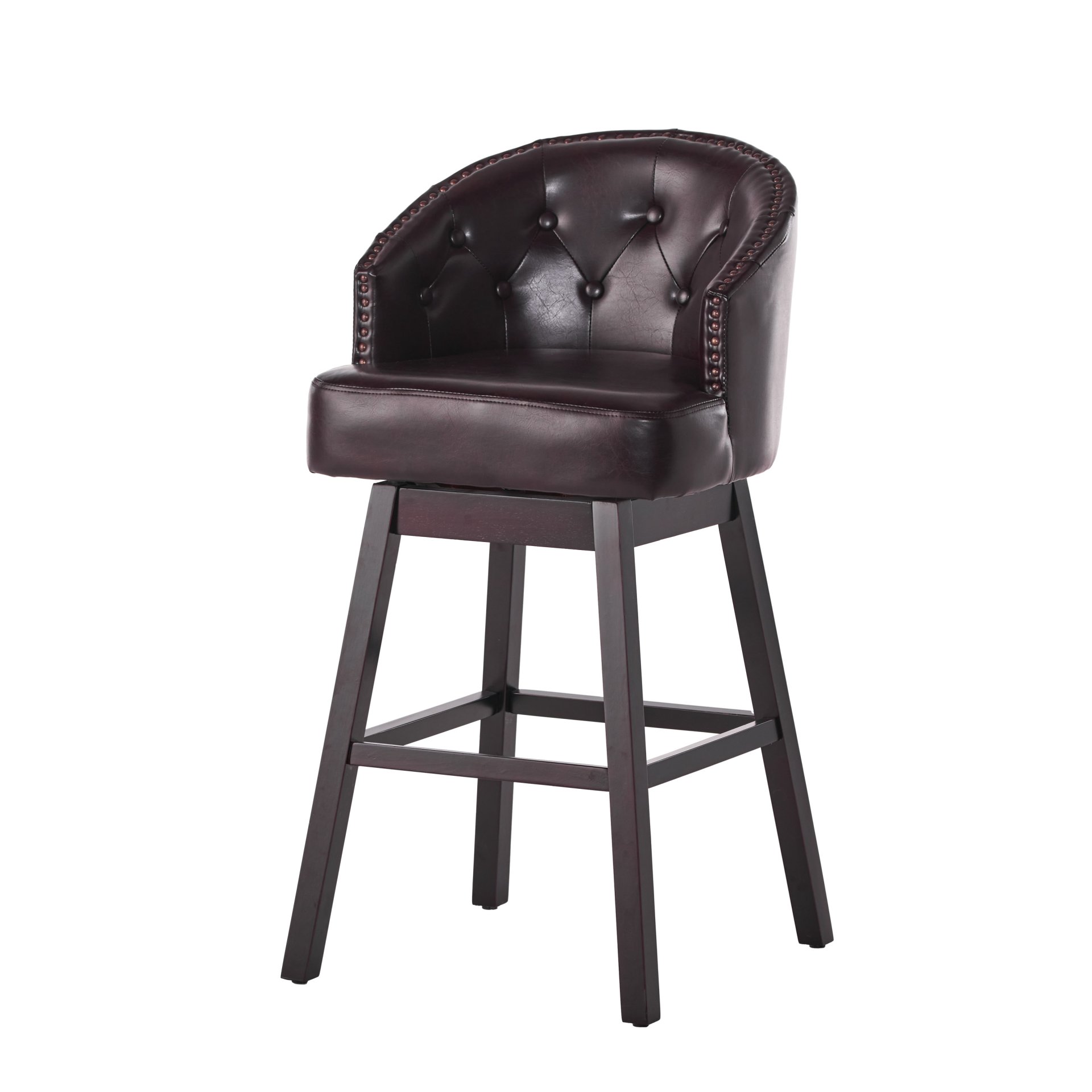 360 Degree Swivel Bar Stool With Stunning Nailhead Trim (Set of 2) - Brown - Image 5