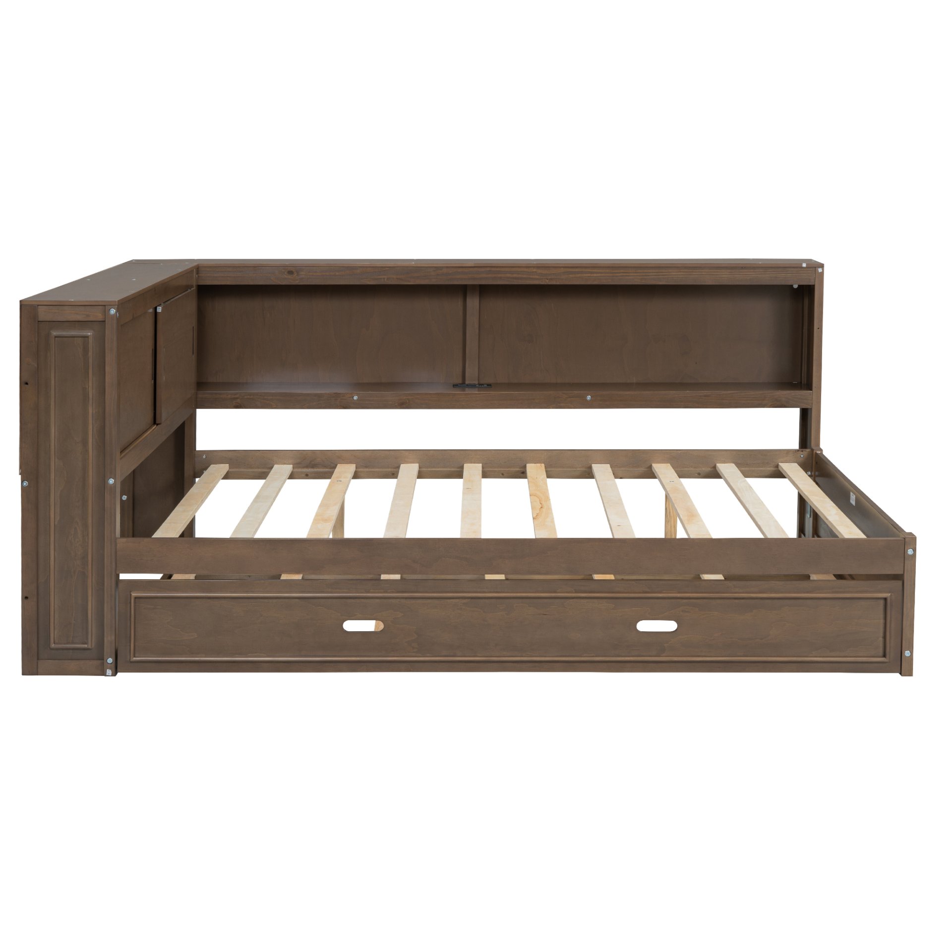 Full Size Daybed With Storage Shelves, LED, USB, And Trundle - Wood - Image 11