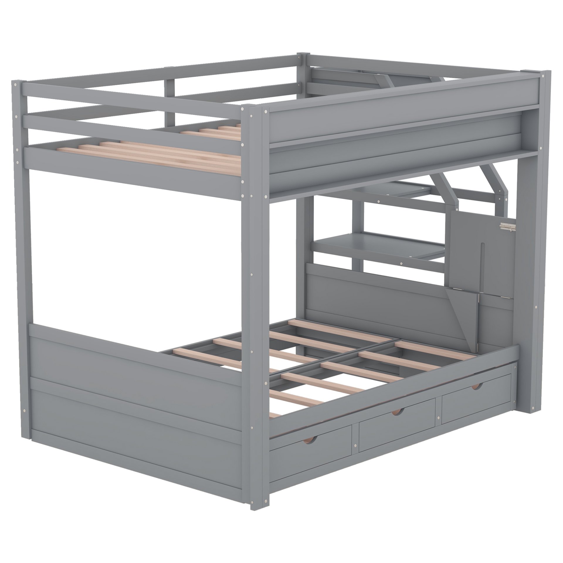 Wood Full Size Convertible Bunk Bed With Storage Staircase, Bedside Table, And 3 Drawers - Gray - Image 13